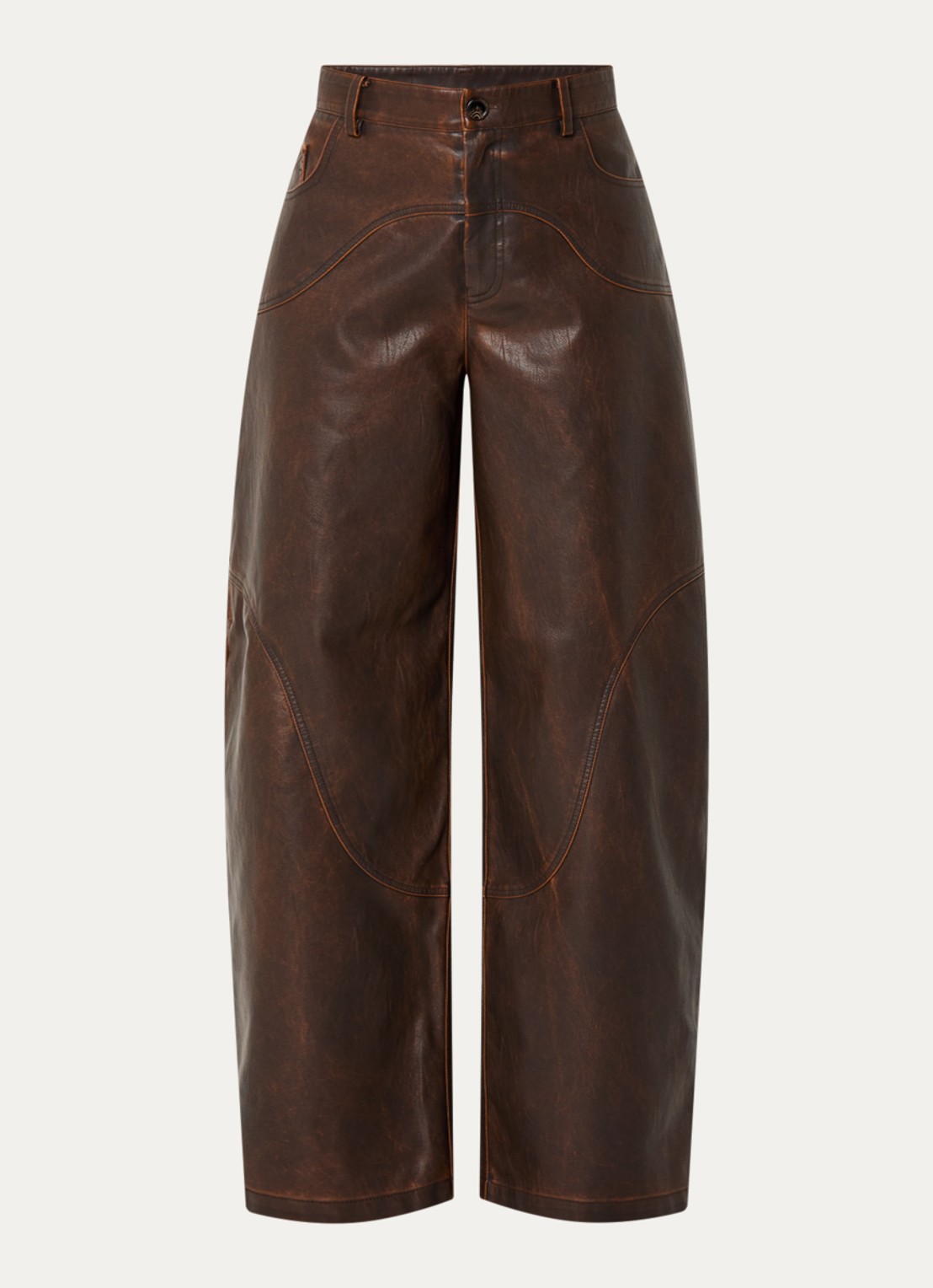 Baum und Pferdgarten Napolen high waist wide fit broek van imitatieleer met steekzakken - voorkant bruin