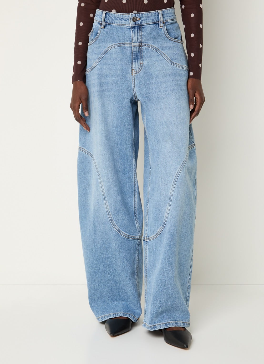Baum und Pferdgarten Napolen high waist wide leg jeans met lichte wassing - detail 4 indigo