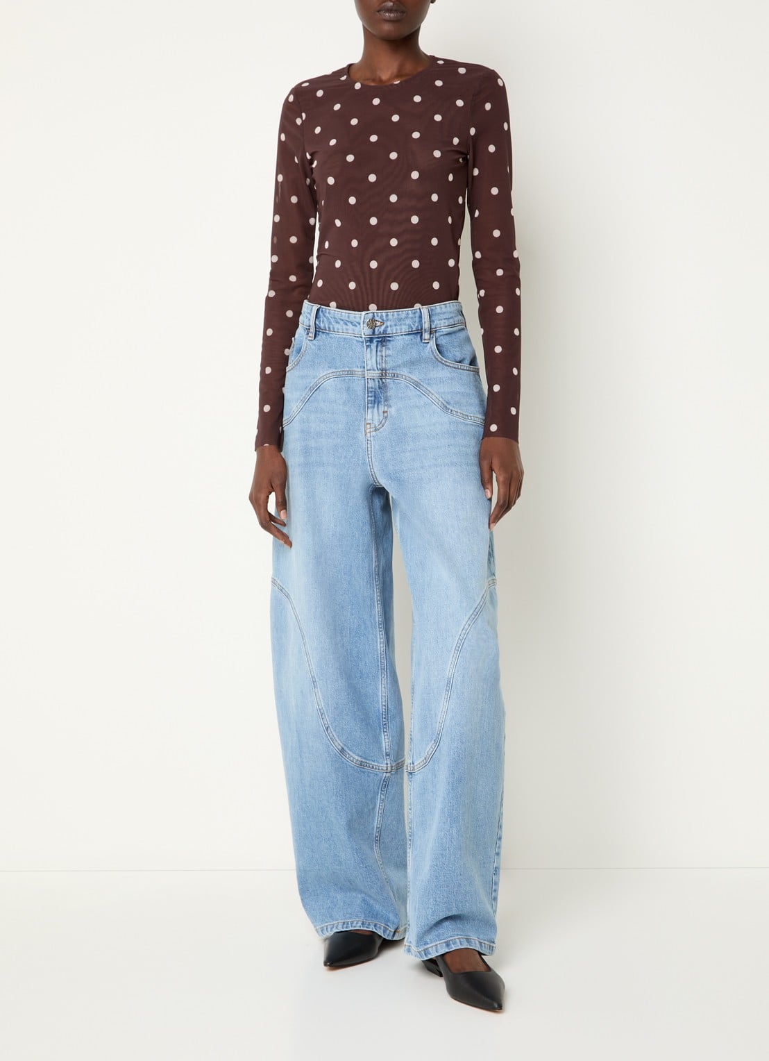 Baum und Pferdgarten Napolen high waist wide leg jeans met lichte wassing - voorkant 3 indigo