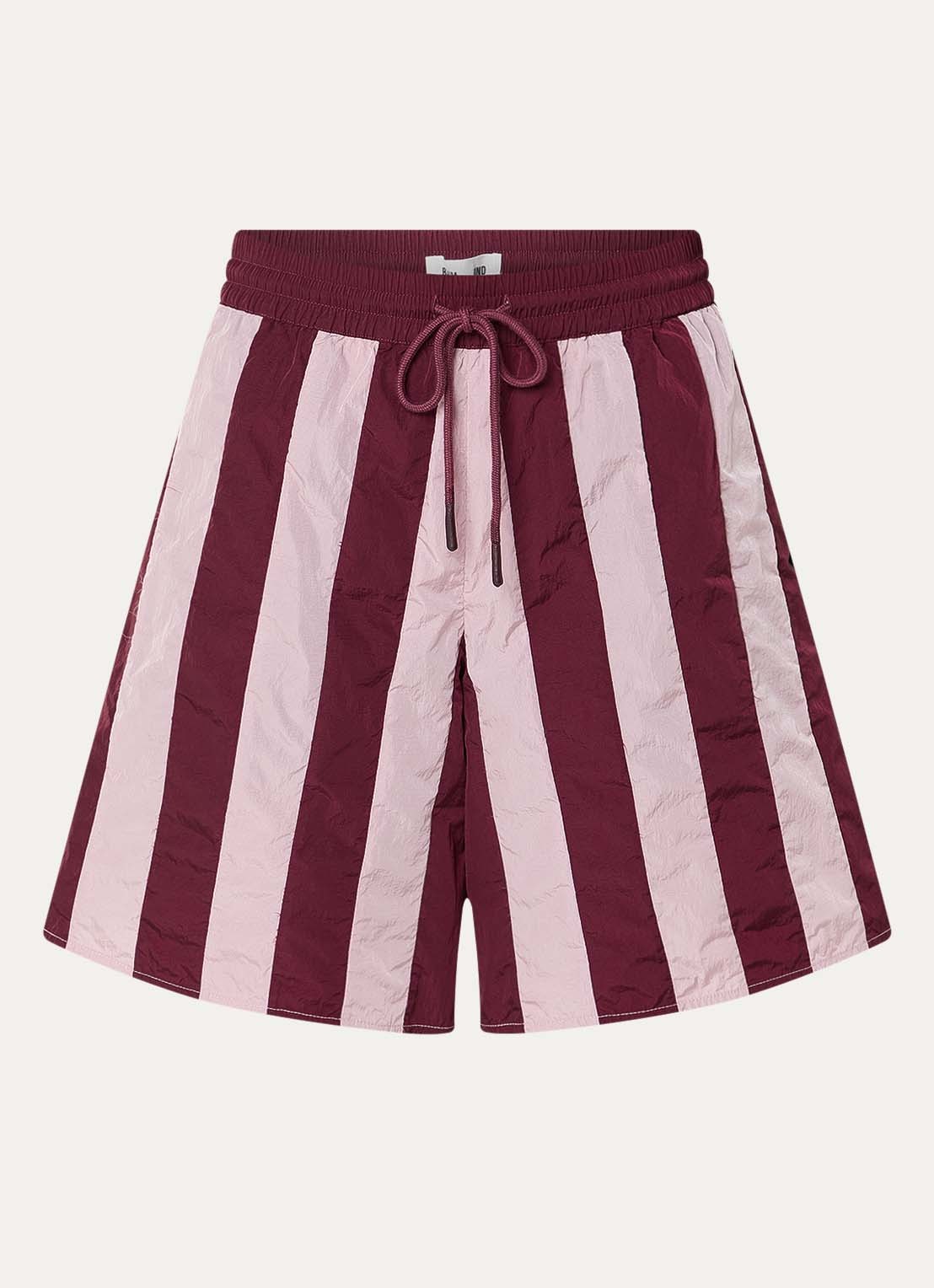 Baum und Pferdgarten Neoma high waist wide fit korte broek met streepprint - voorkant 3 bordeauxrood