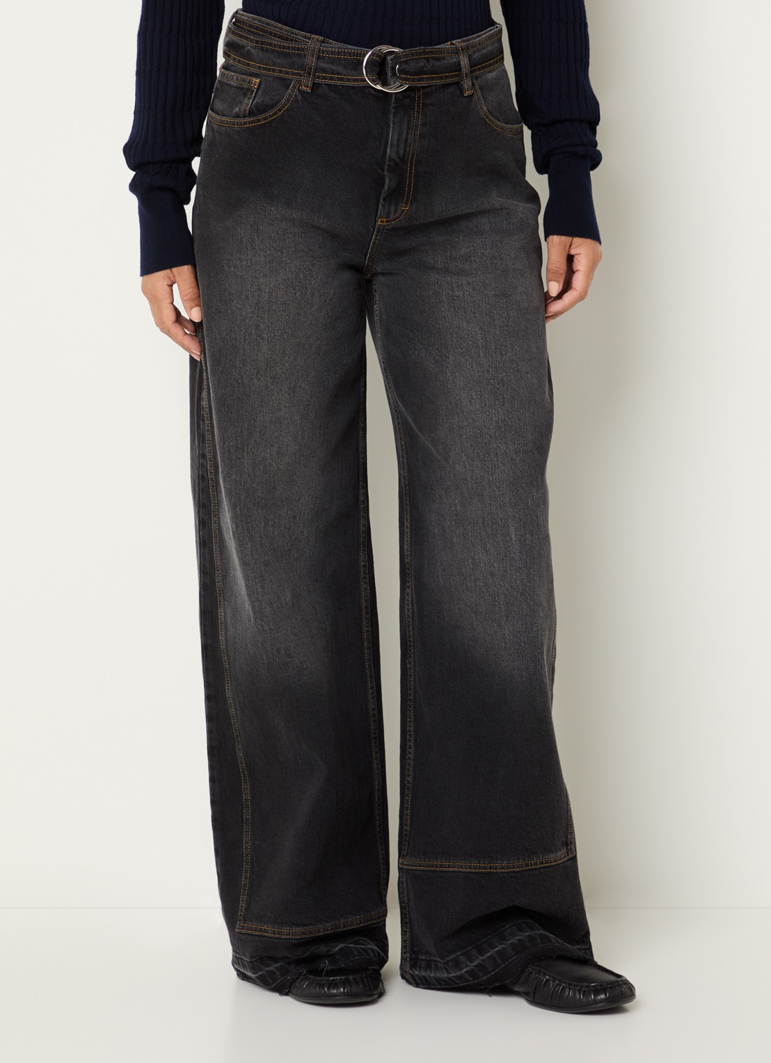 Baum und Pferdgarten Niema high waist wide fit jeans met gekleurde wassing - detail zwart