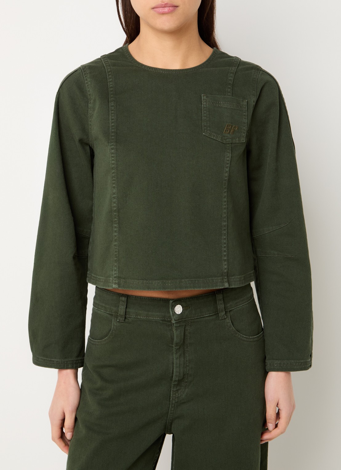Baum und Pferdgarten Nikolin cropped sweater van denim - achterkant 4 donkergroen