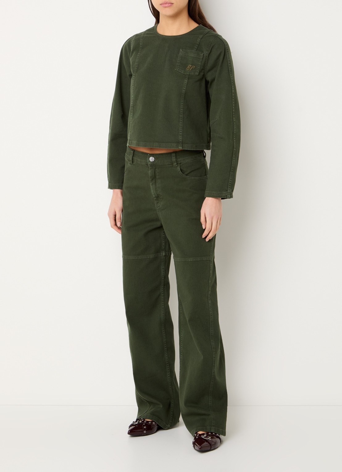 Baum und Pferdgarten Nikolin cropped sweater van denim - voorkant 2 donkergroen