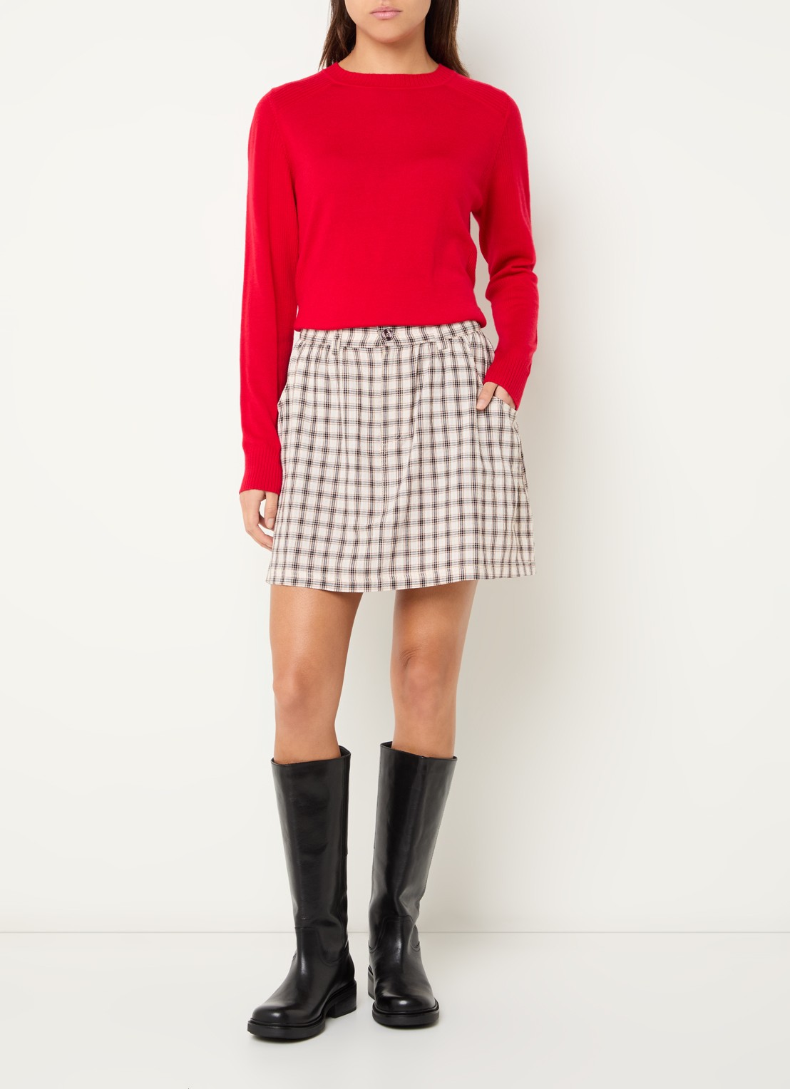 Baum und Pferdgarten Sheala mini rok met ruitdessin en steekzakken - voorkant 3 beige