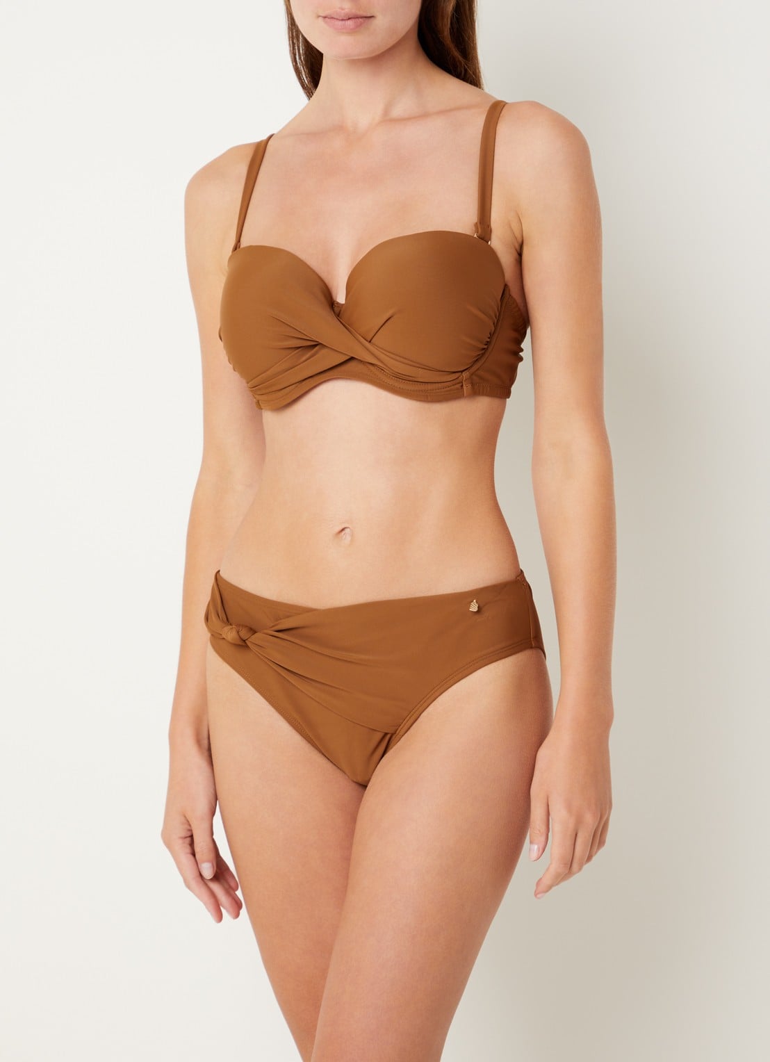 Beachlife Bikinislip met plooidetail - detail bruin