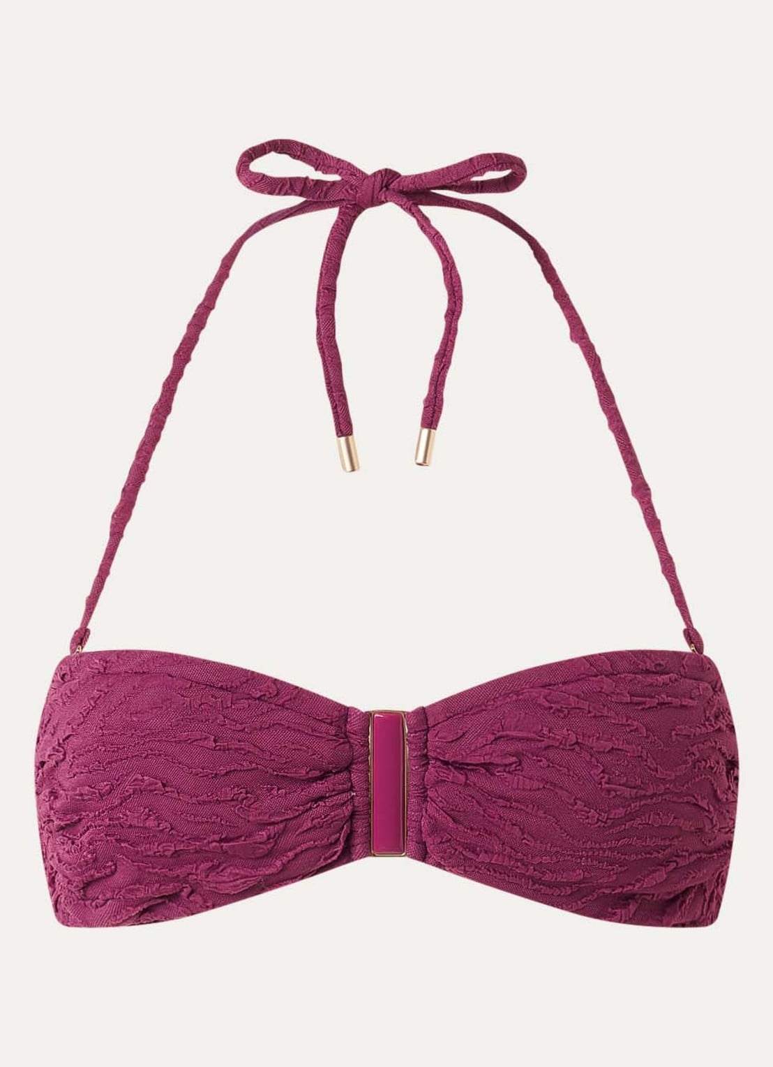 Beachlife Bright Plum voorgevormde halter bikinitop met structuur - voorkant 3 paars