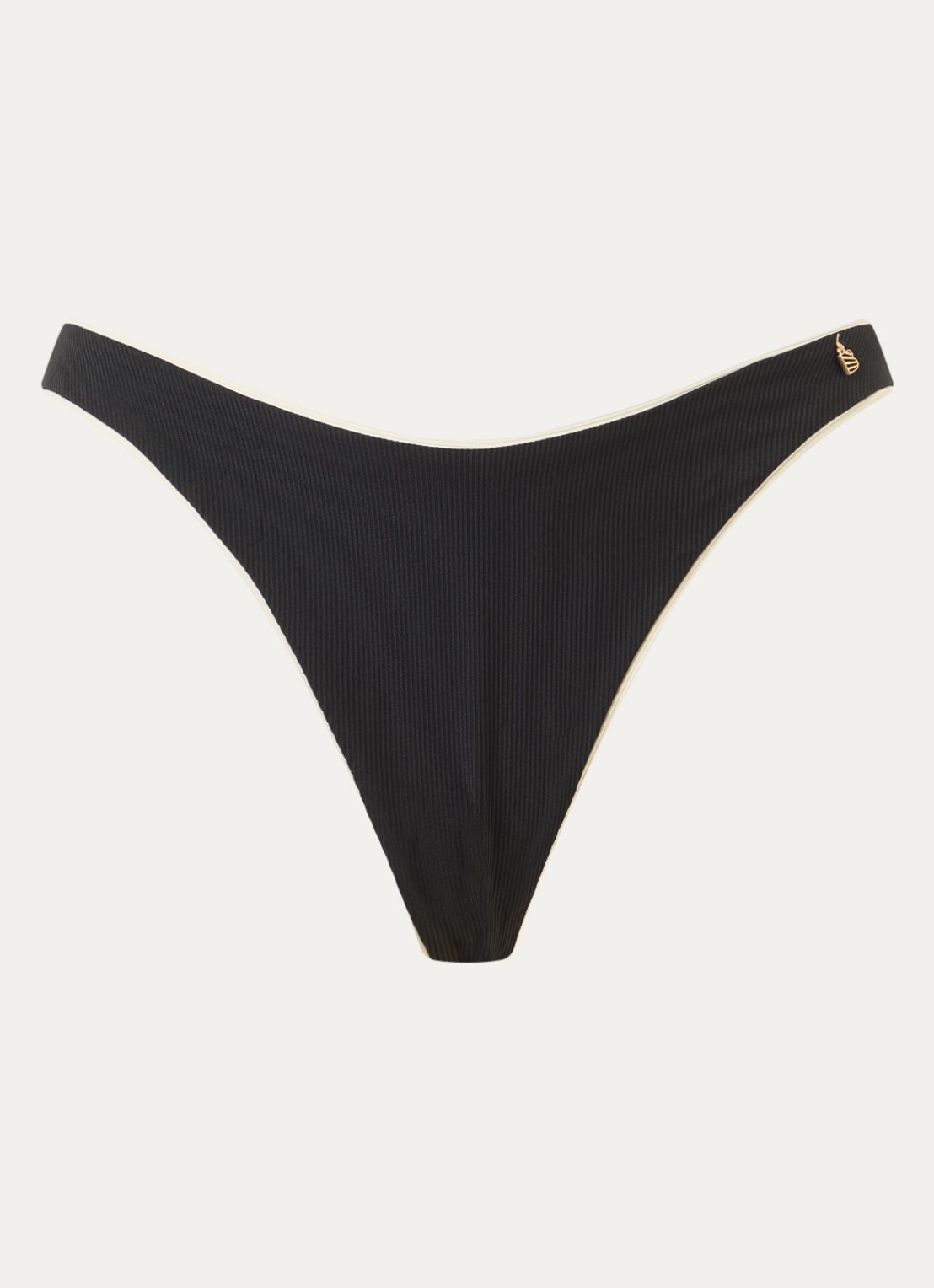 Beachlife High waisted brazilian bikinislip met ribstructuur - voorkant zwart