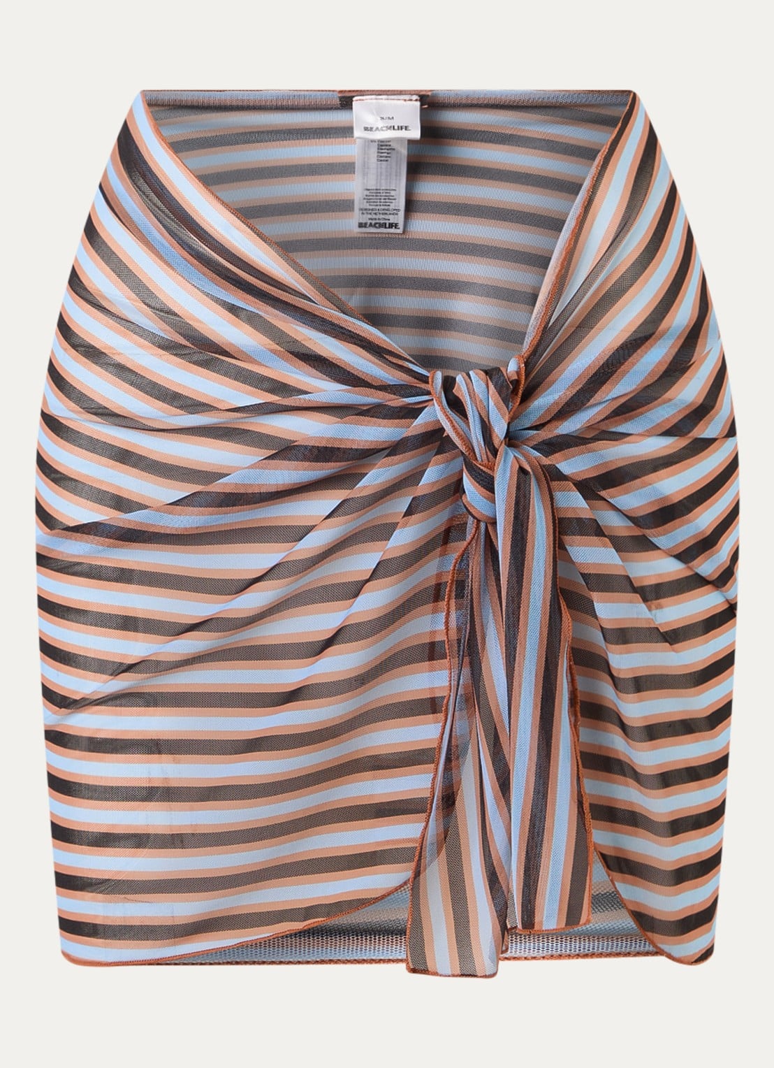Beachlife Pareo van mesh met streepprint - voorkant 2 oranjebruin