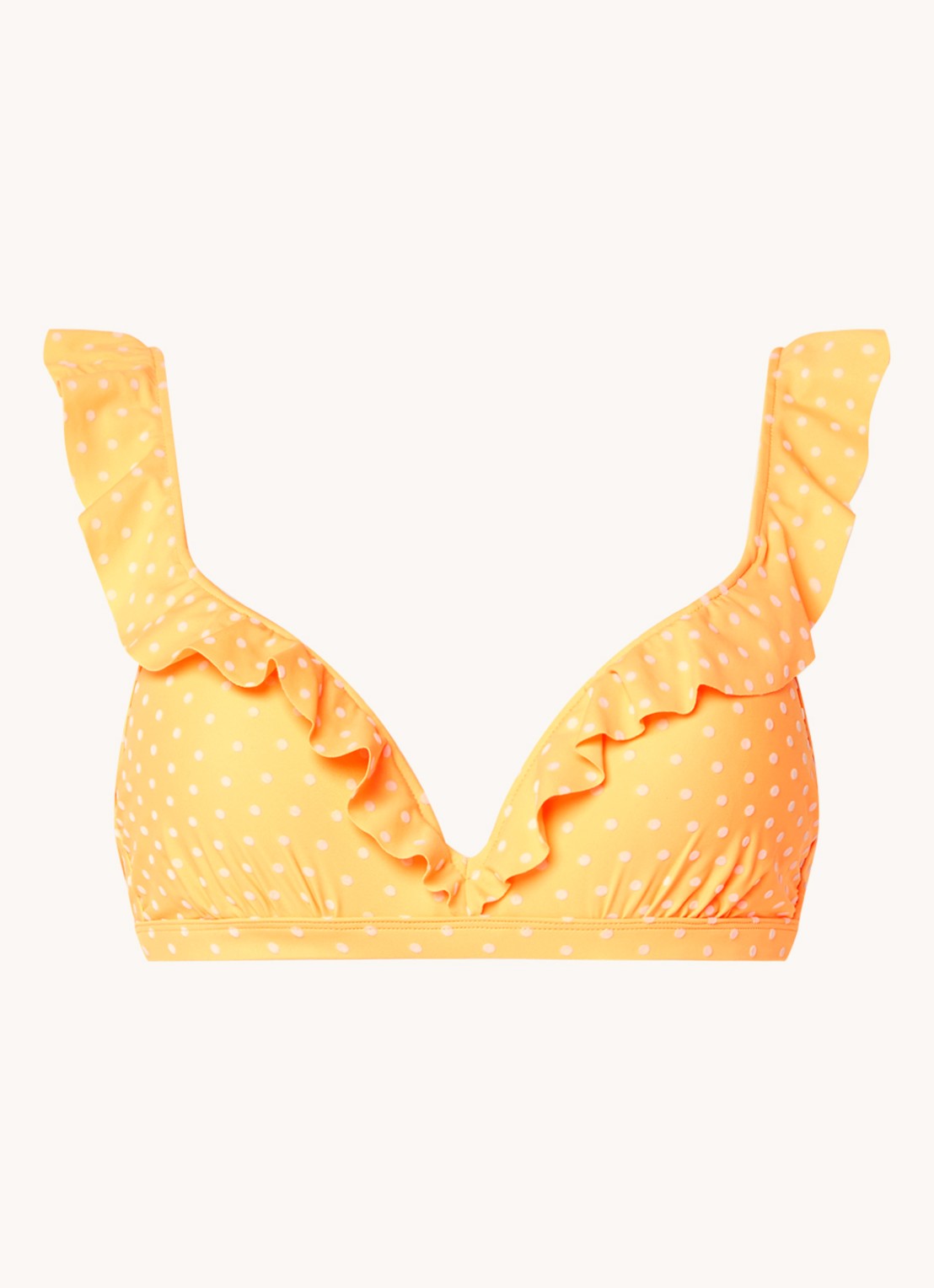 Beachlife Velvet Dot voorgevormde bikinitop met ruches en structuur - voorkant oranje