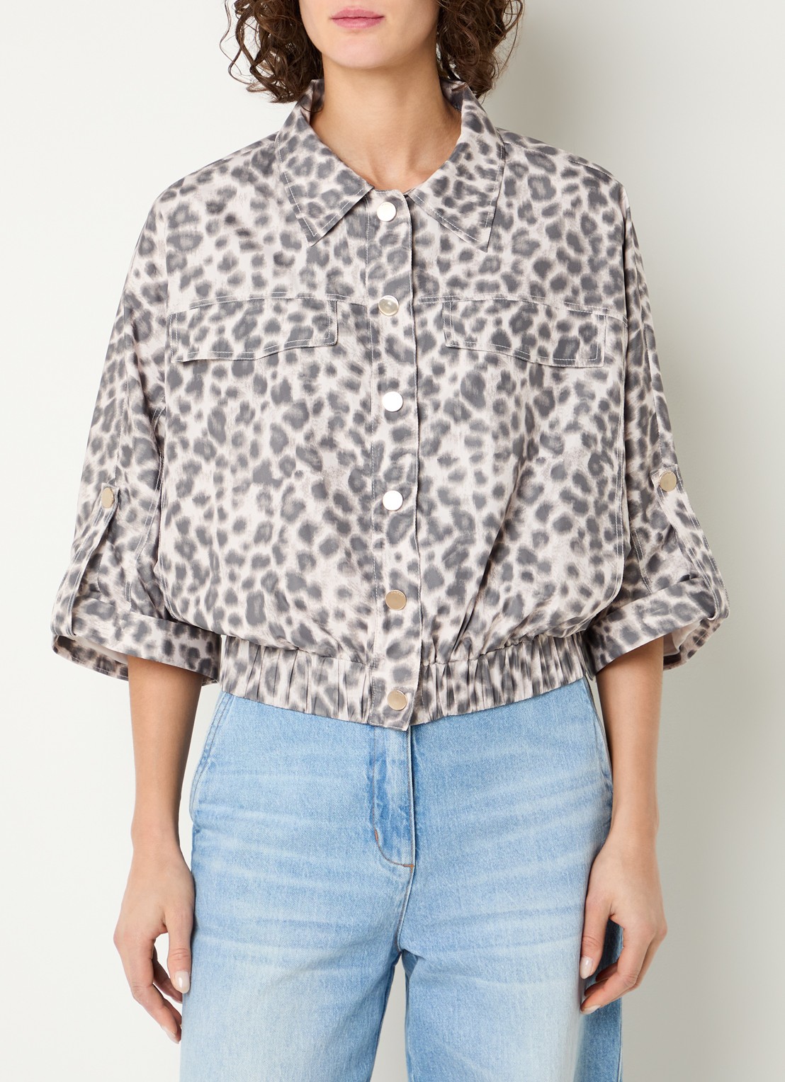 Beaumont Benjamin jack met panterprint en klepzakken - detail grijs