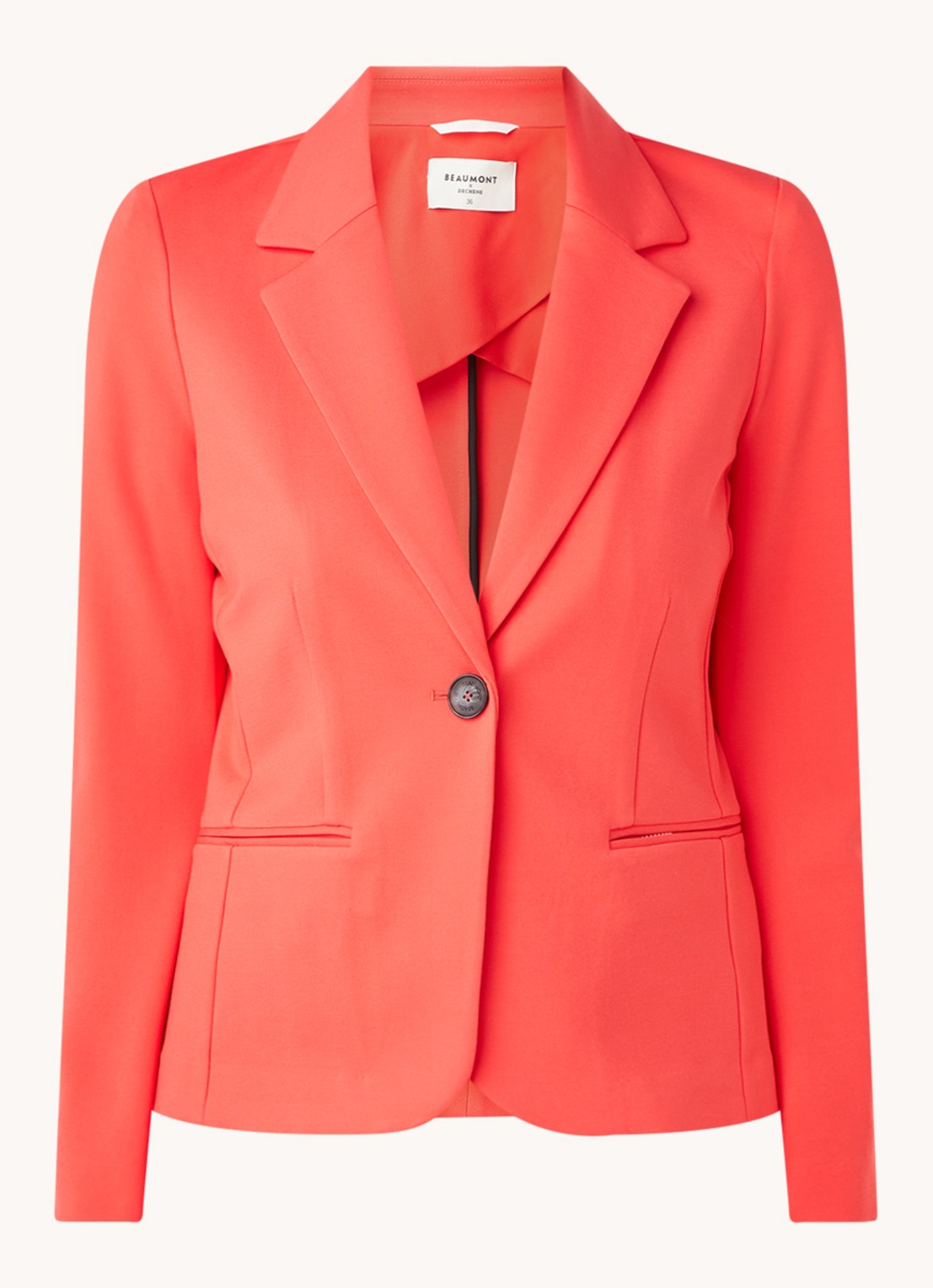Beaumont Blazer van jersey met klepzakken - voorkant 2 koraalrood