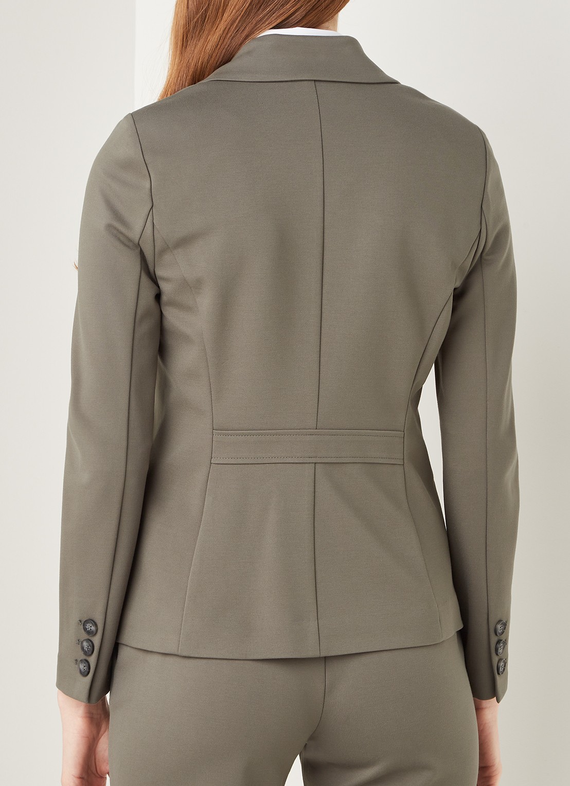 Beaumont Blazer van jersey met klepzakken - achterkant olijfgroen