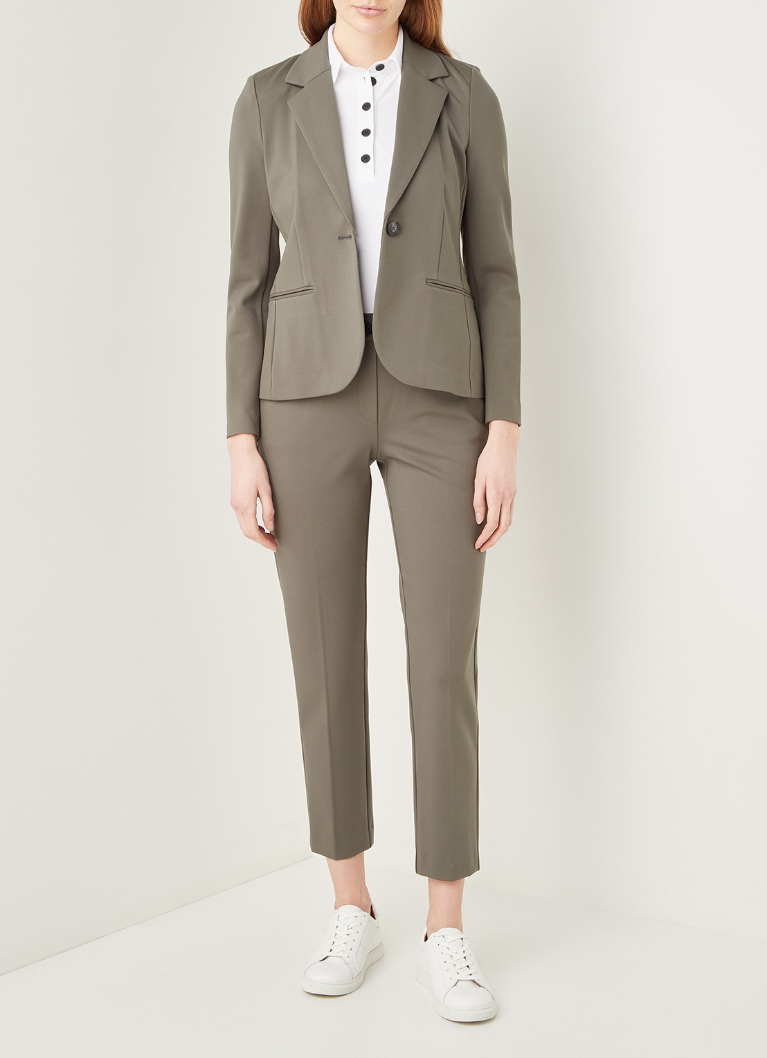 Beaumont Blazer van jersey met klepzakken - voorkant 3 olijfgroen