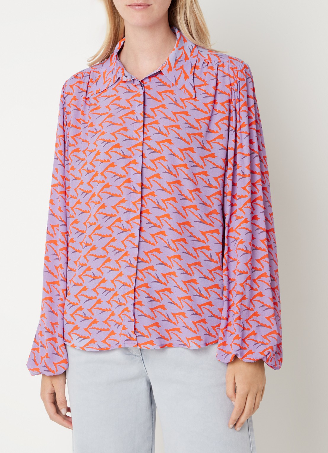 Beaumont Britt blouse met pofmouw en print - detail 3 paars
