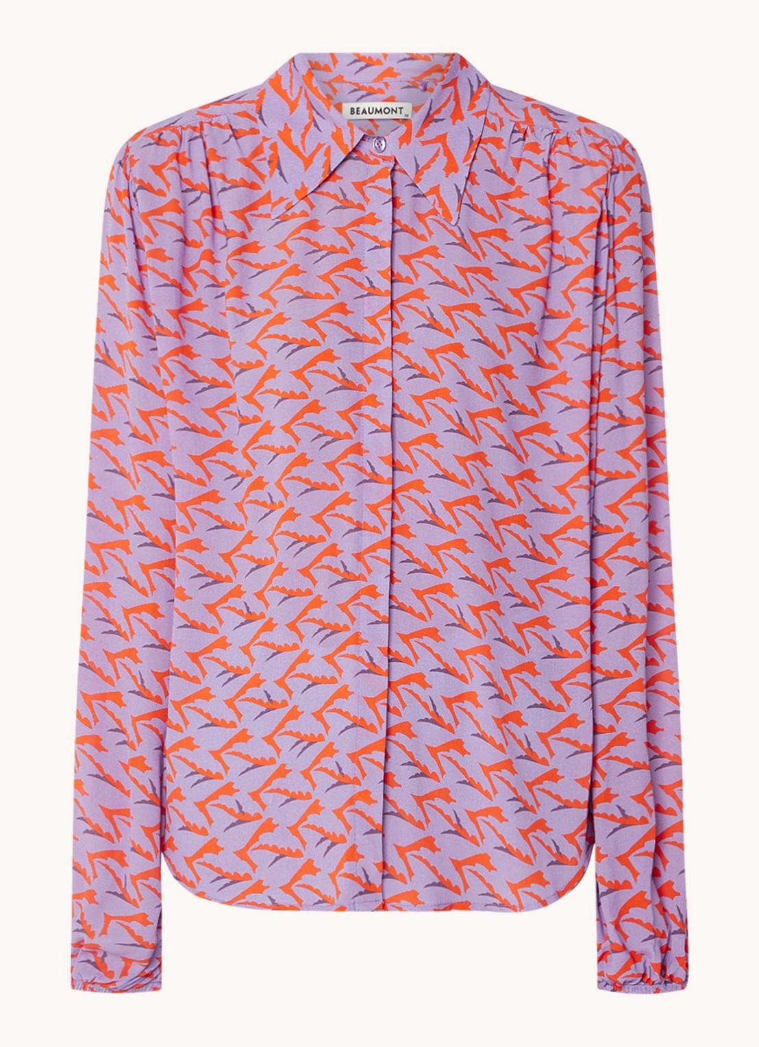 Beaumont Britt blouse met pofmouw en print - voorkant paars