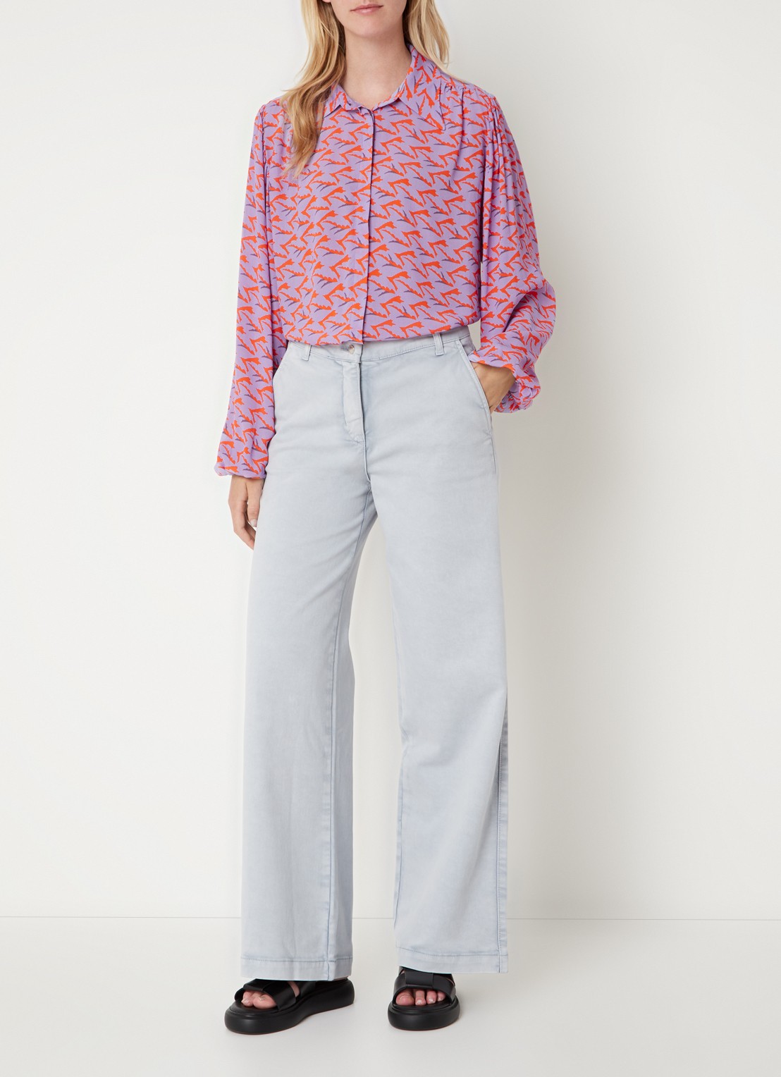 Beaumont Britt blouse met pofmouw en print - voorkant 2 paars