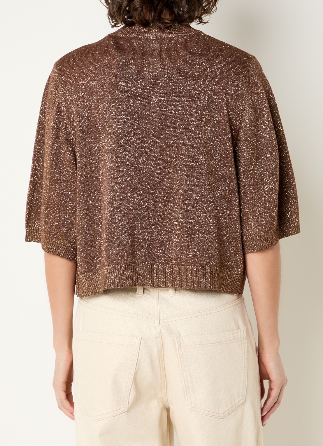 Beaumont Bronte fijngebreide bolero met lurex - achterkant bruin