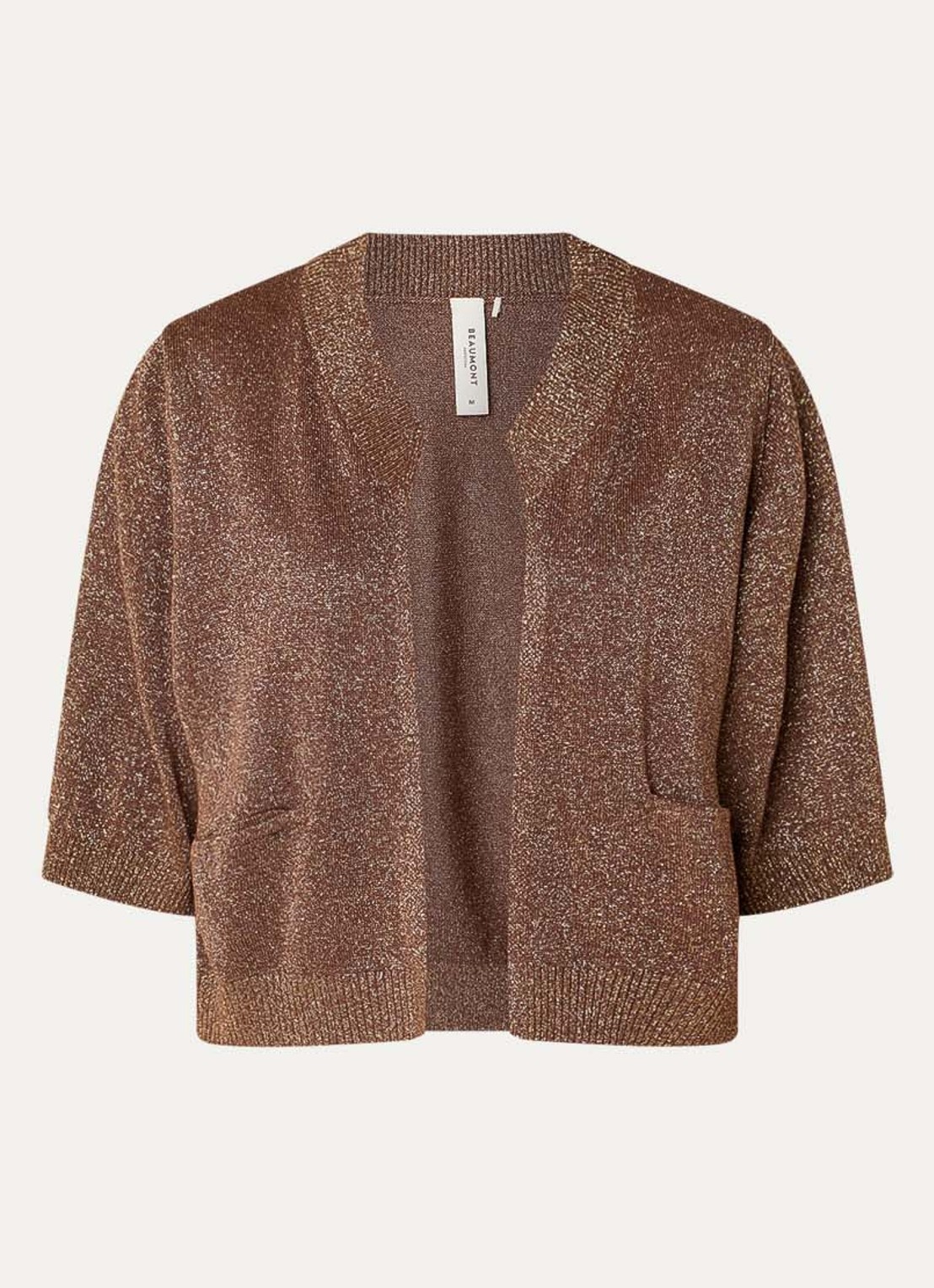 Beaumont Bronte fijngebreide bolero met lurex - voorkant 2 bruin