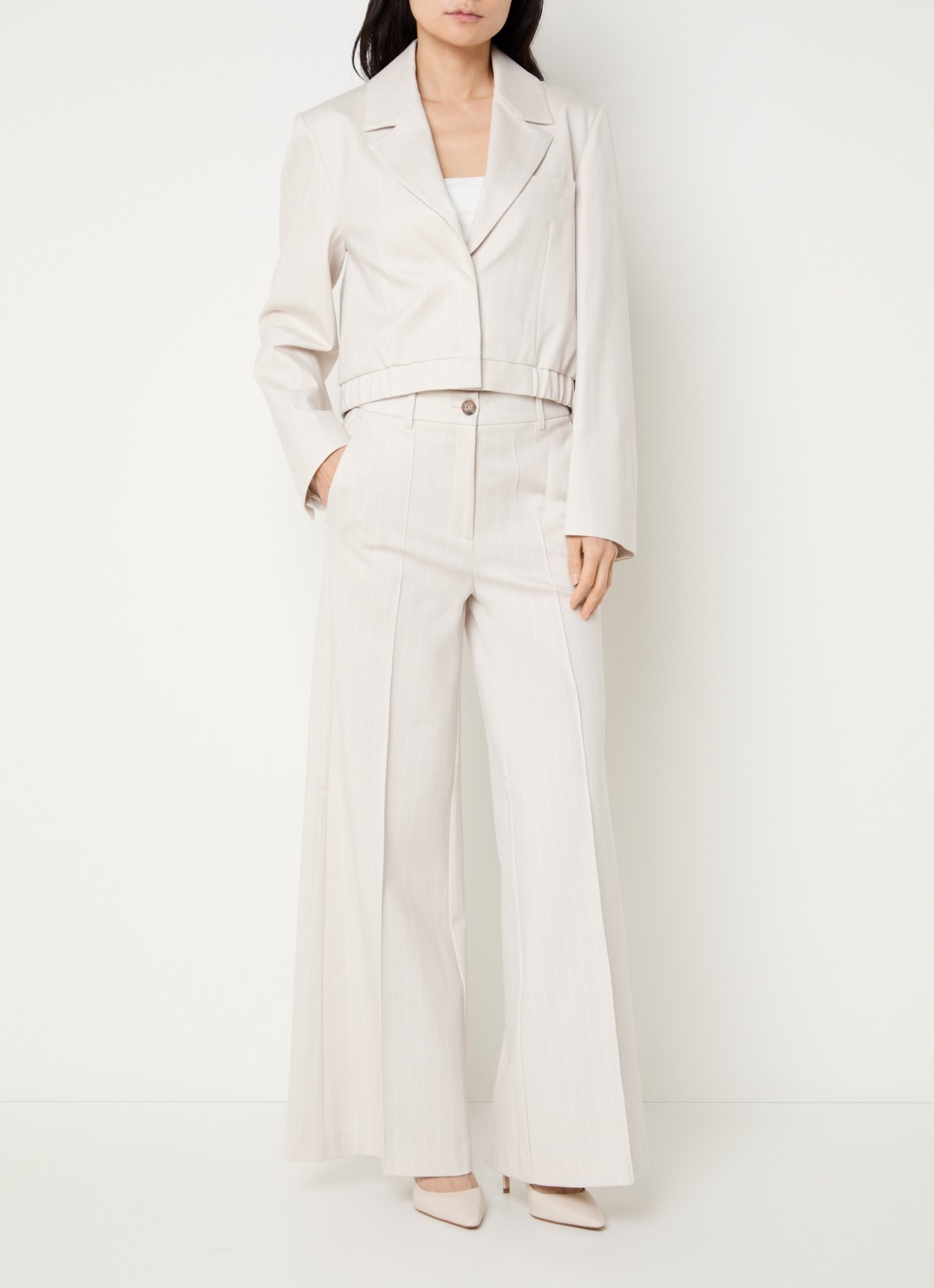 Beaumont dagmar cropped blazer met streepprint - voorkant 4 creme