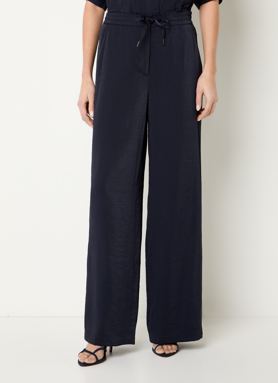 Beaumont Deezy high waist wide fit broek met elastische band - detail donkerblauw