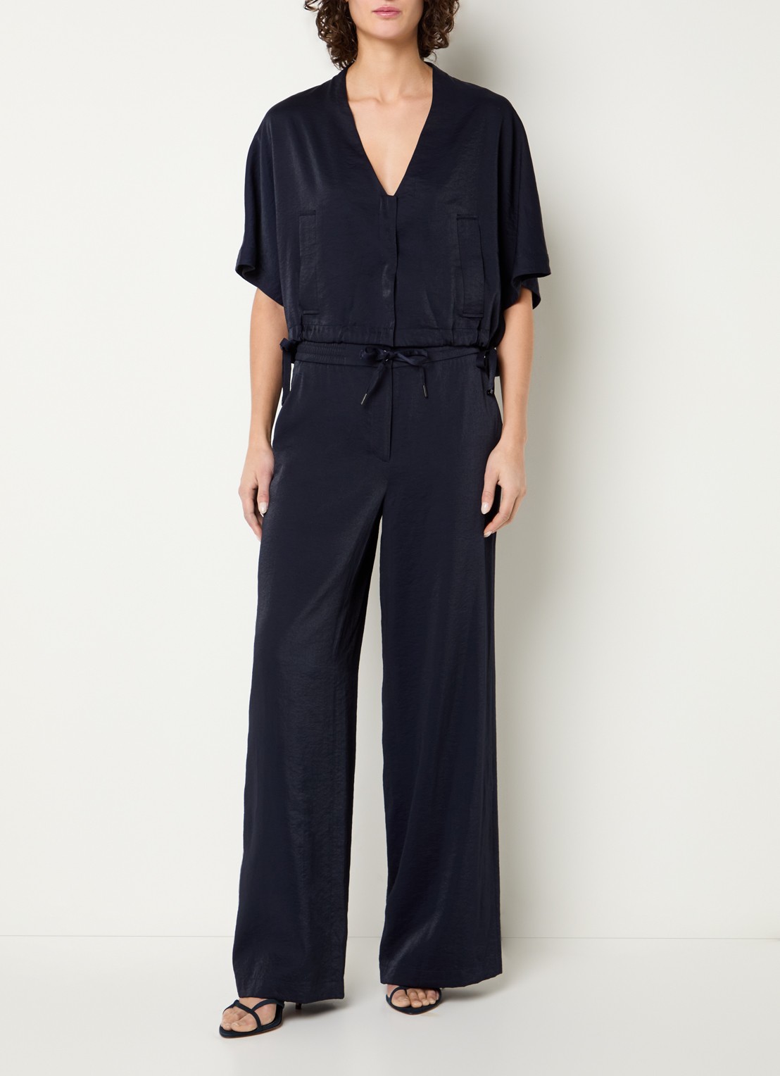 Beaumont Deezy high waist wide fit broek met elastische band - voorkant 4 donkerblauw