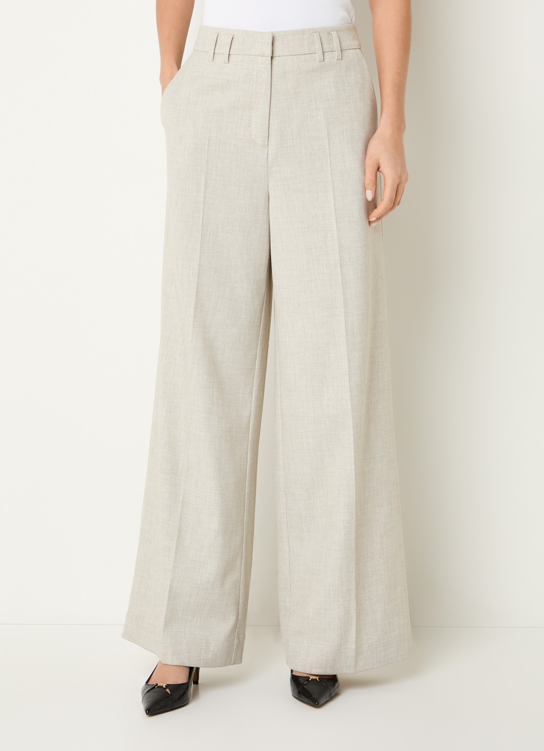 Beaumont Doug high waist wide fit pantalon met gemêleerd dessin - detail 4 beige