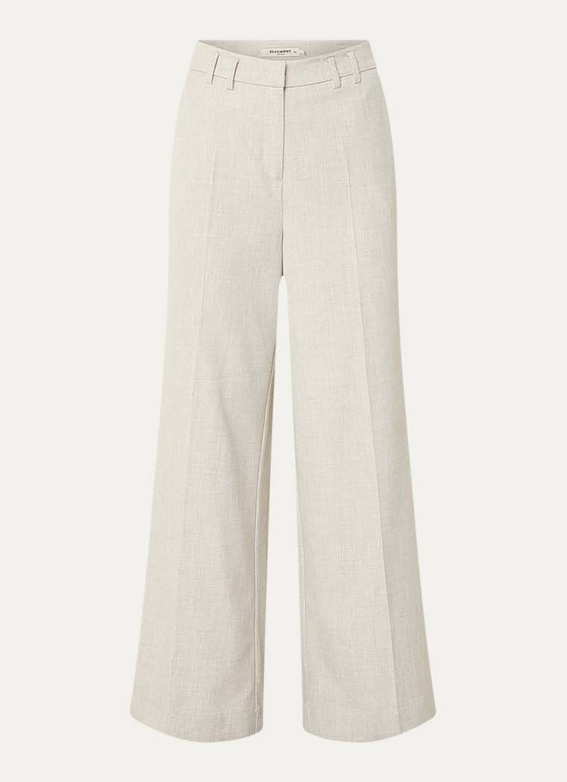 Beaumont Doug high waist wide fit pantalon met gemêleerd dessin - voorkant 2 beige