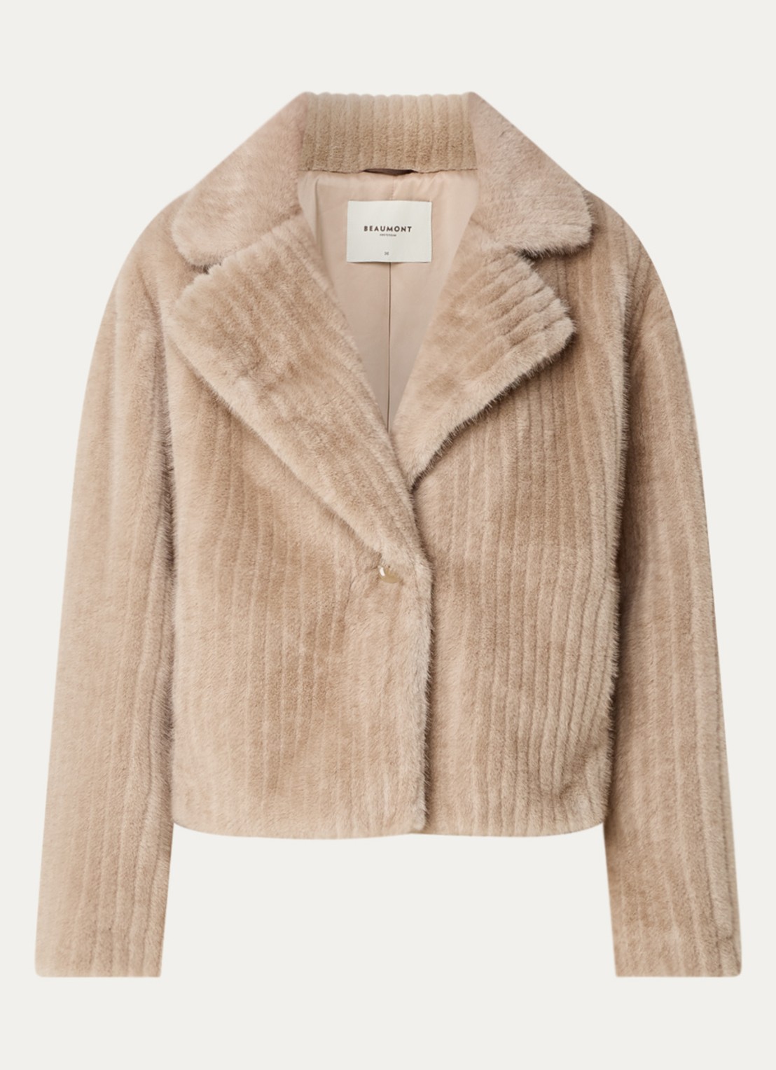 Beaumont fallony jas van imitatiebont met ribstructuur  - voorkant 2 beige