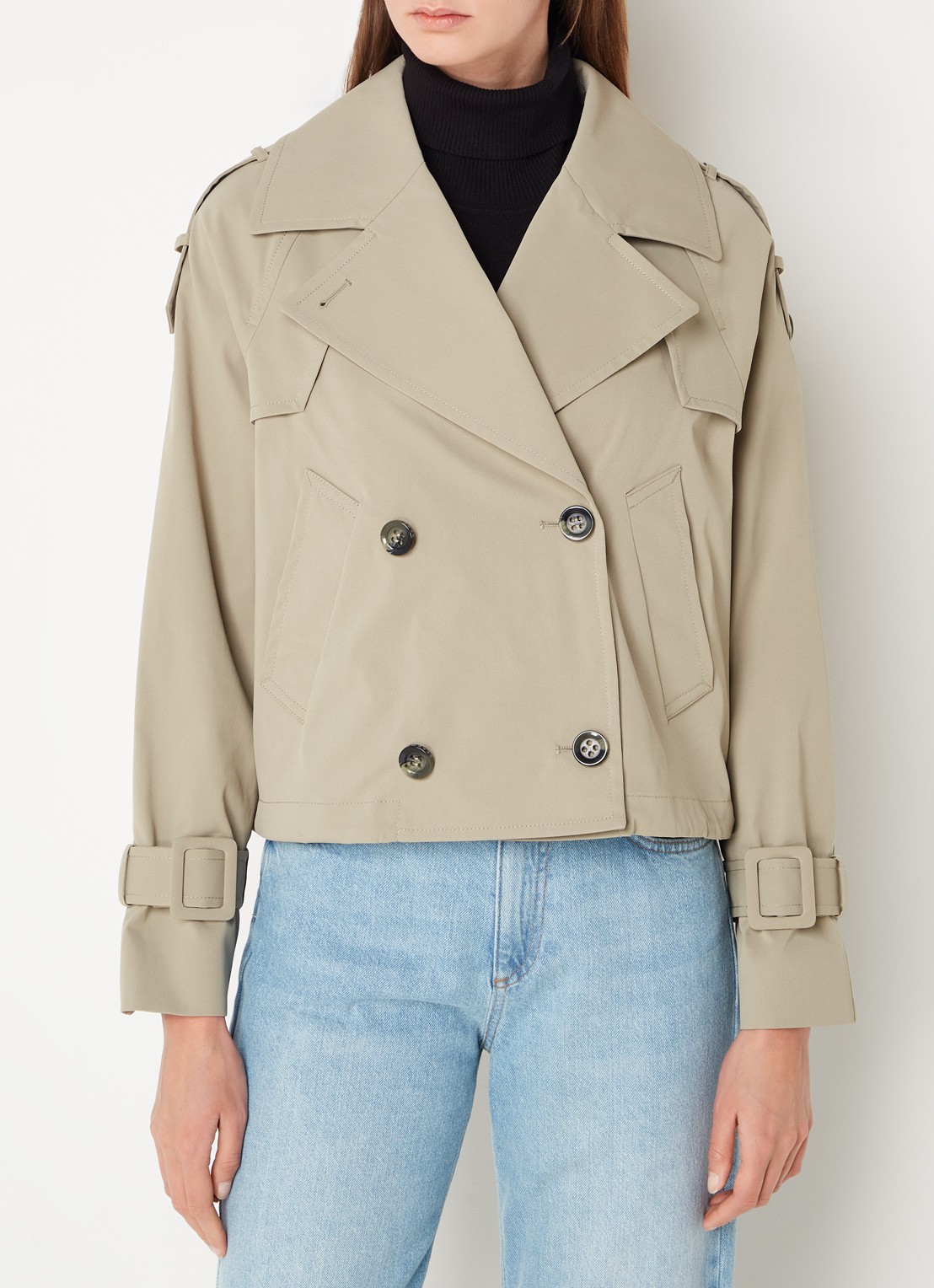 Beaumont Faye cropped double-breasted trenchcoat - detail 3 khaki