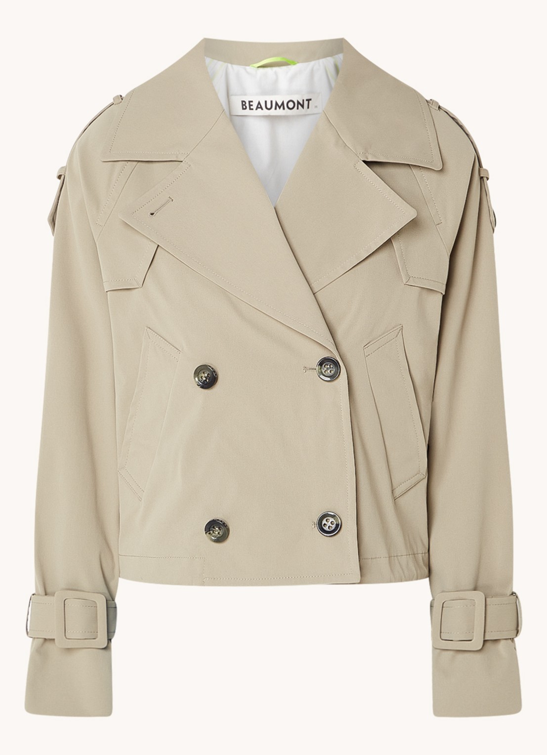 Beaumont Faye cropped double-breasted trenchcoat - voorkant khaki