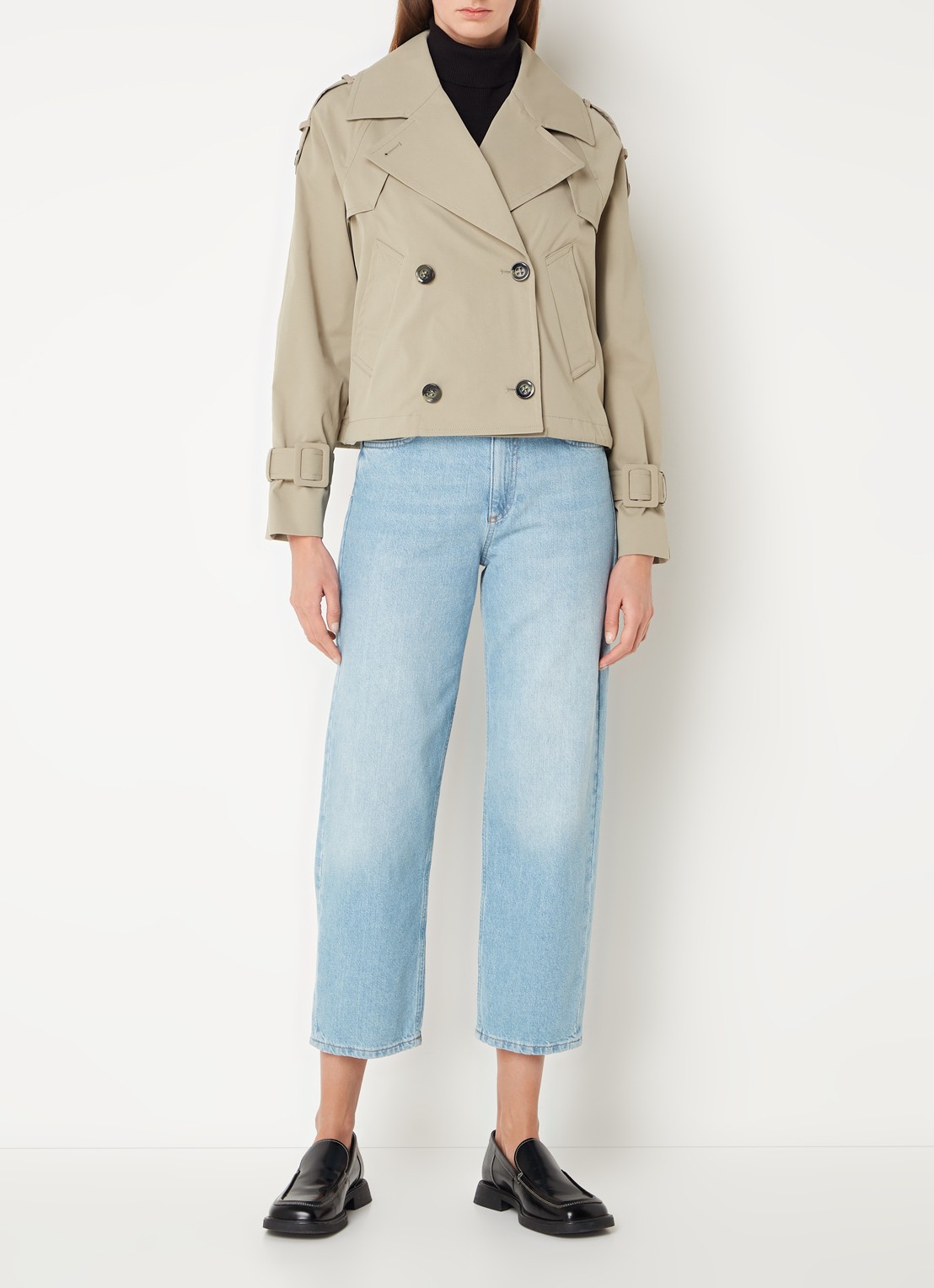 Beaumont Faye cropped double-breasted trenchcoat - voorkant 2 khaki