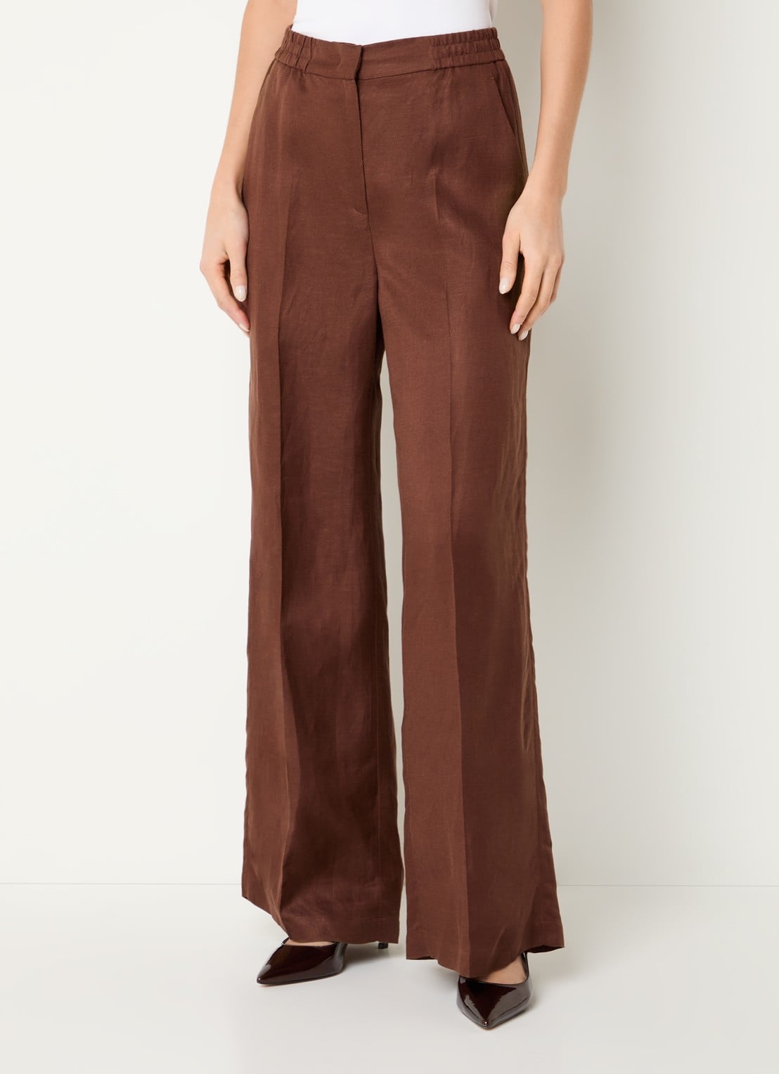 Beaumont Girona high waist wide fit pantalon met elastische band - detail 2 hazelnootbruin