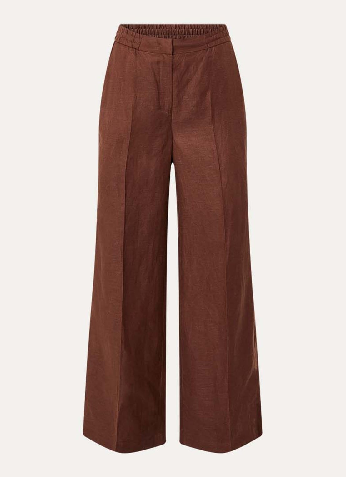 Beaumont Girona high waist wide fit pantalon met elastische band - voorkant 3 hazelnootbruin
