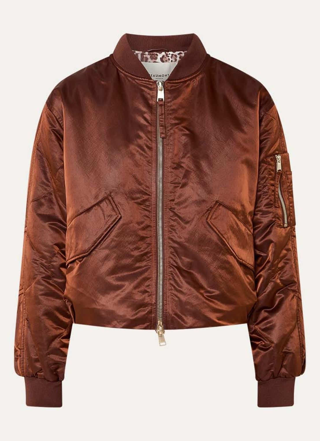 Beaumont Hady bomberjack met klepzakken en glanzende finish - voorkant 2 bruin
