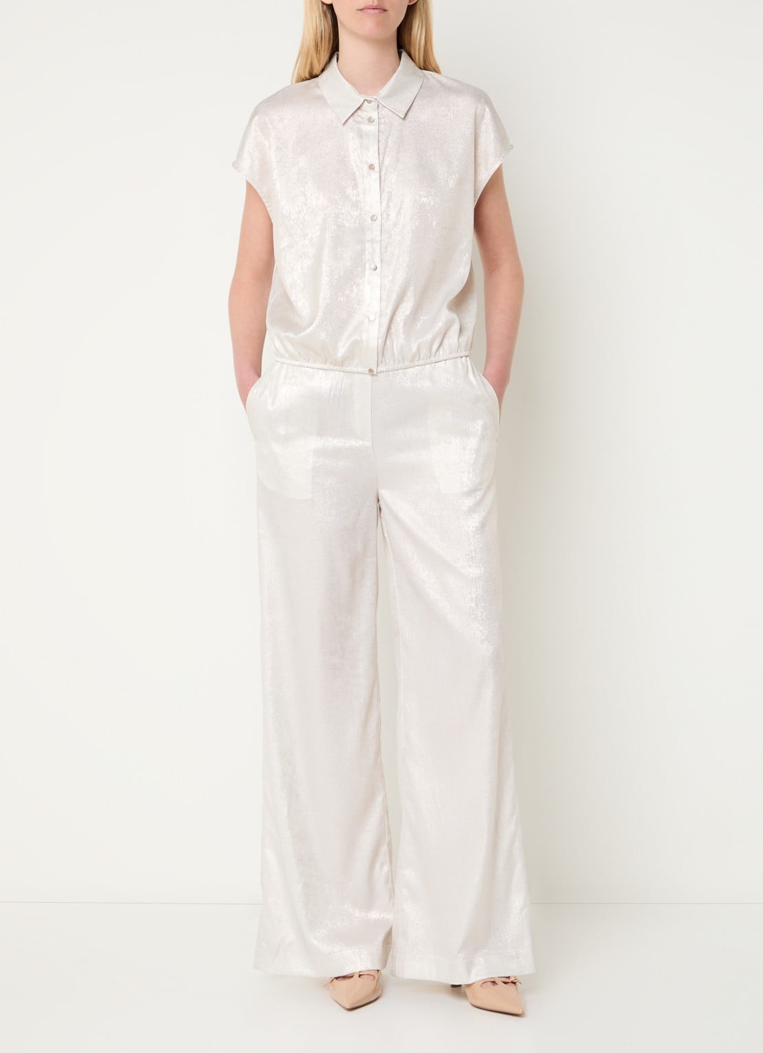 Beaumont Harry high waist wide fit pantalon met metallic finish - voorkant 4 zilver