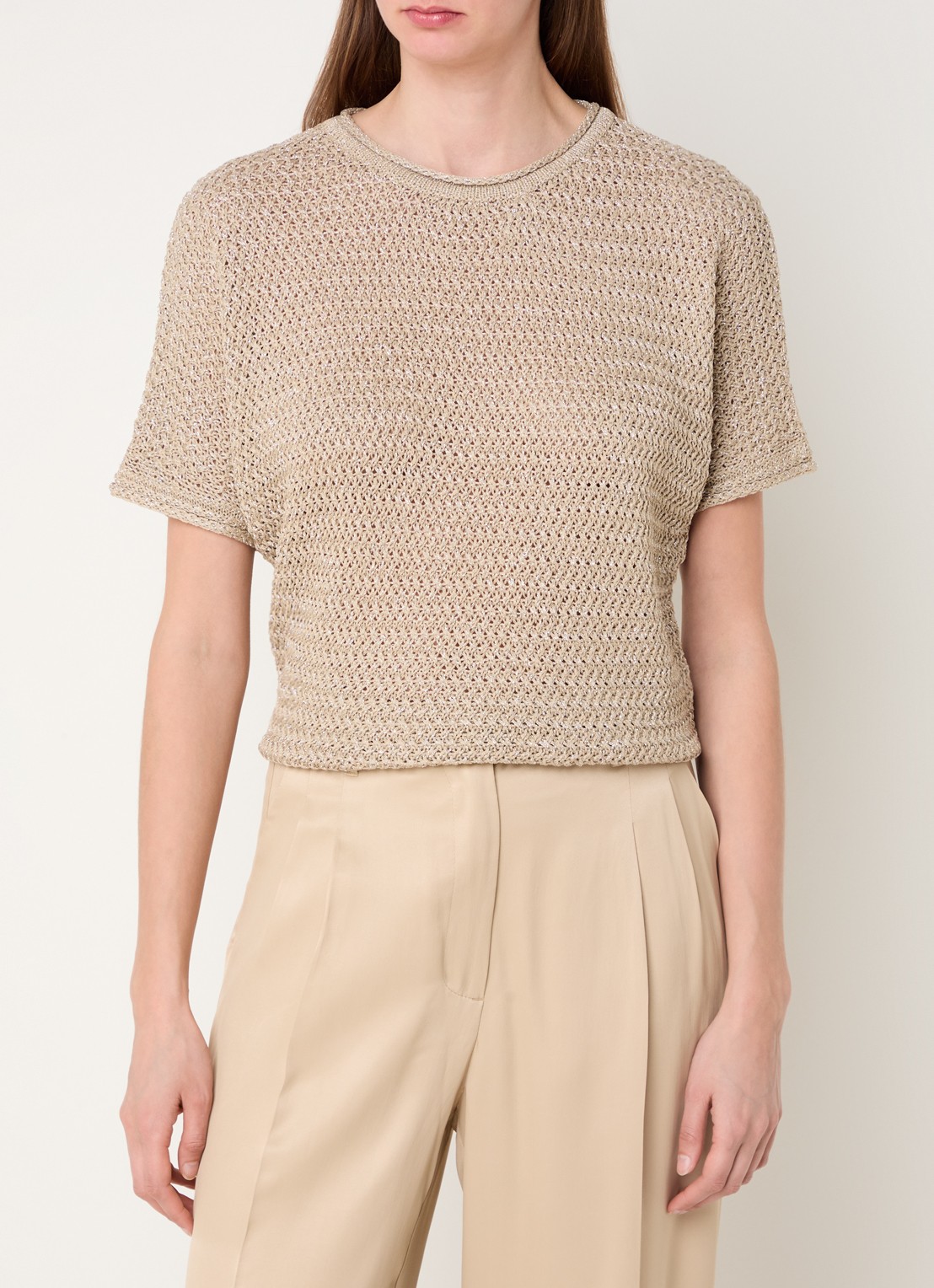 Beaumont Hearty grofgebreide top met lurex - detail 4 lichtbruin