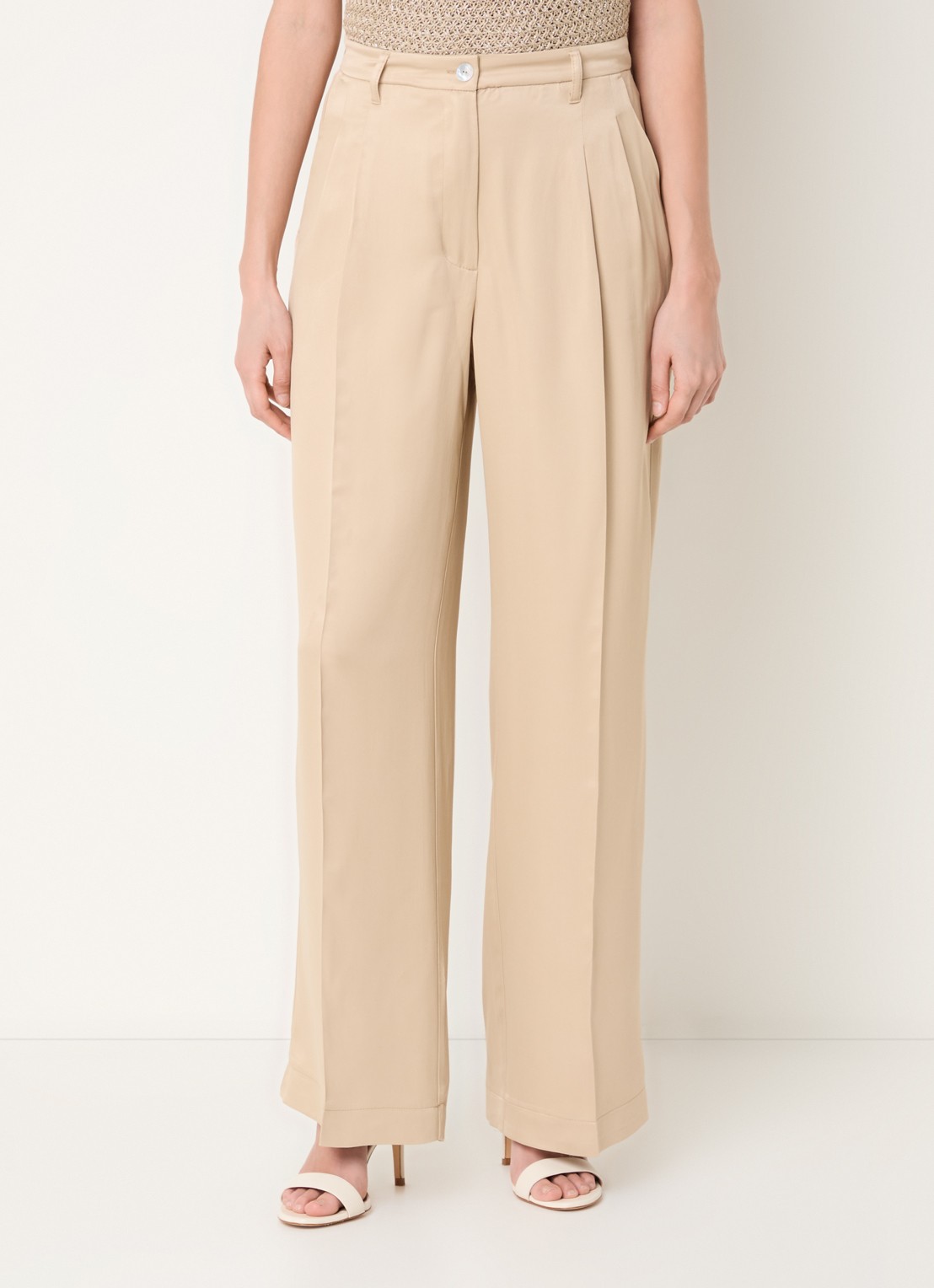 Beaumont James high waist wide fit pantalon van satijn met steekzakken - detail 4 beige