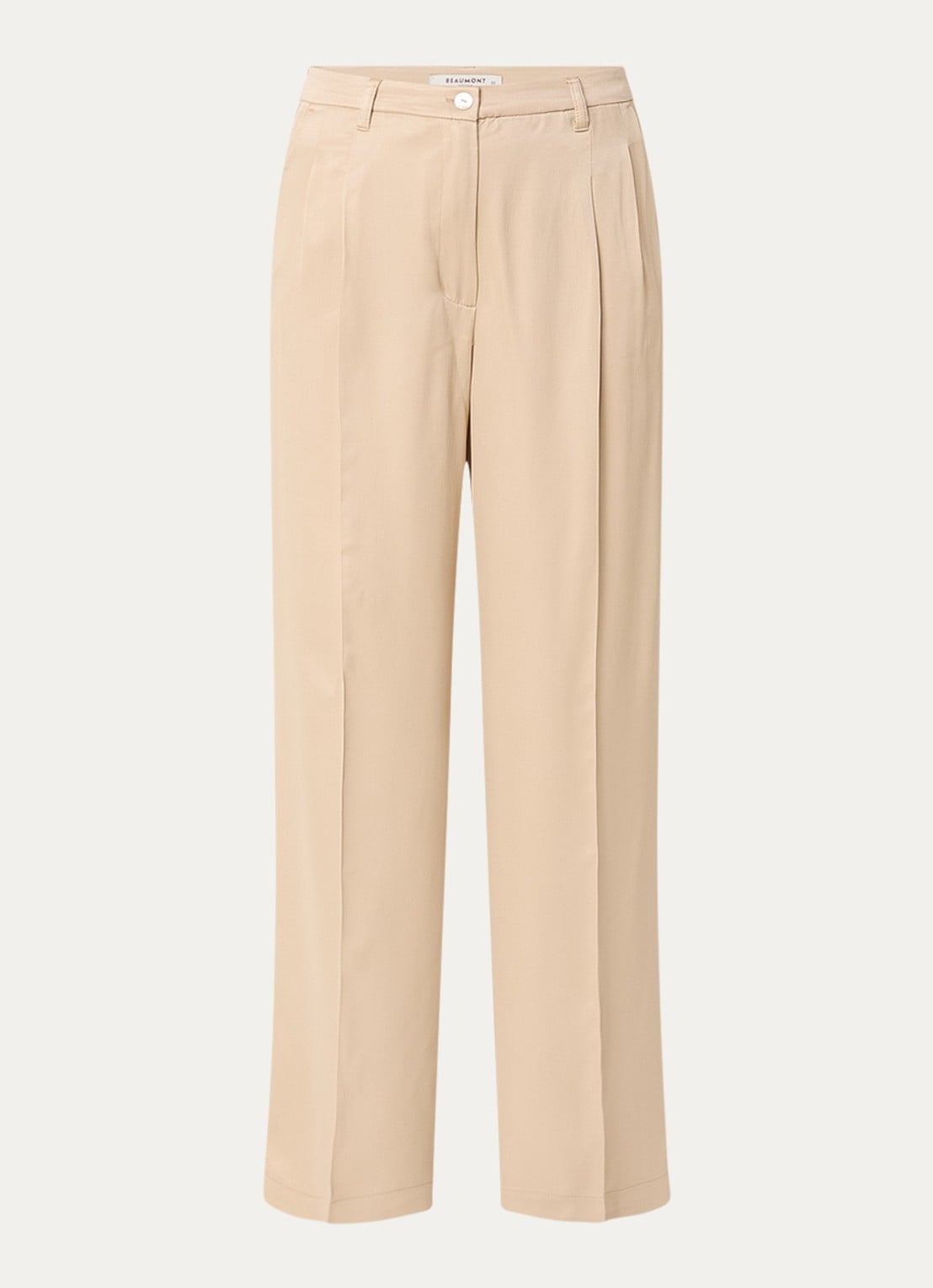 Beaumont James high waist wide fit pantalon van satijn met steekzakken - voorkant 2 beige
