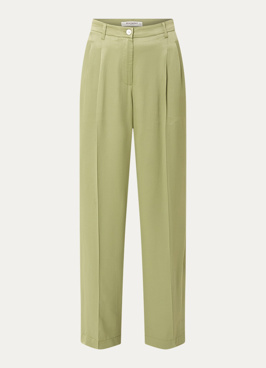 Beaumont James high waist wide fit pantalon van satijn met steekzakken - voorkant 2 mosgroen