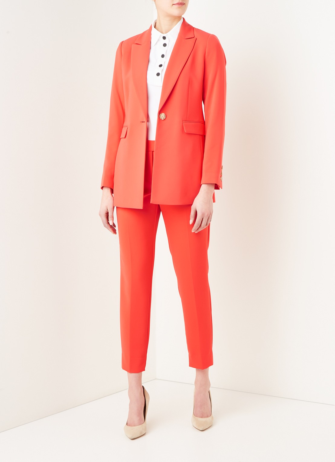 Beaumont Longline blazer met klepzakken - voorkant 3 koraalrood