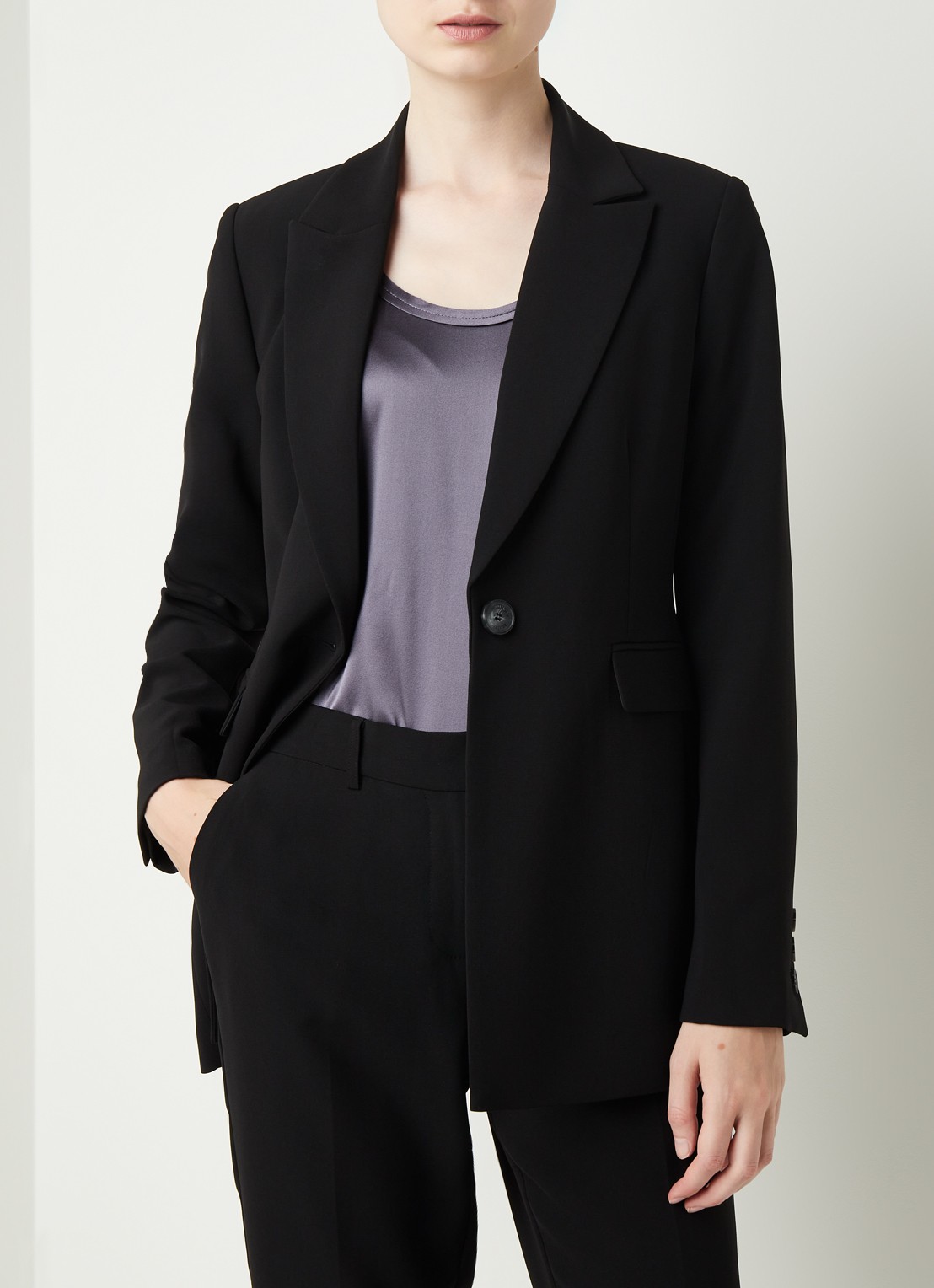 Beaumont Longline blazer van crêpe met klepzakken - detail 3 zwart