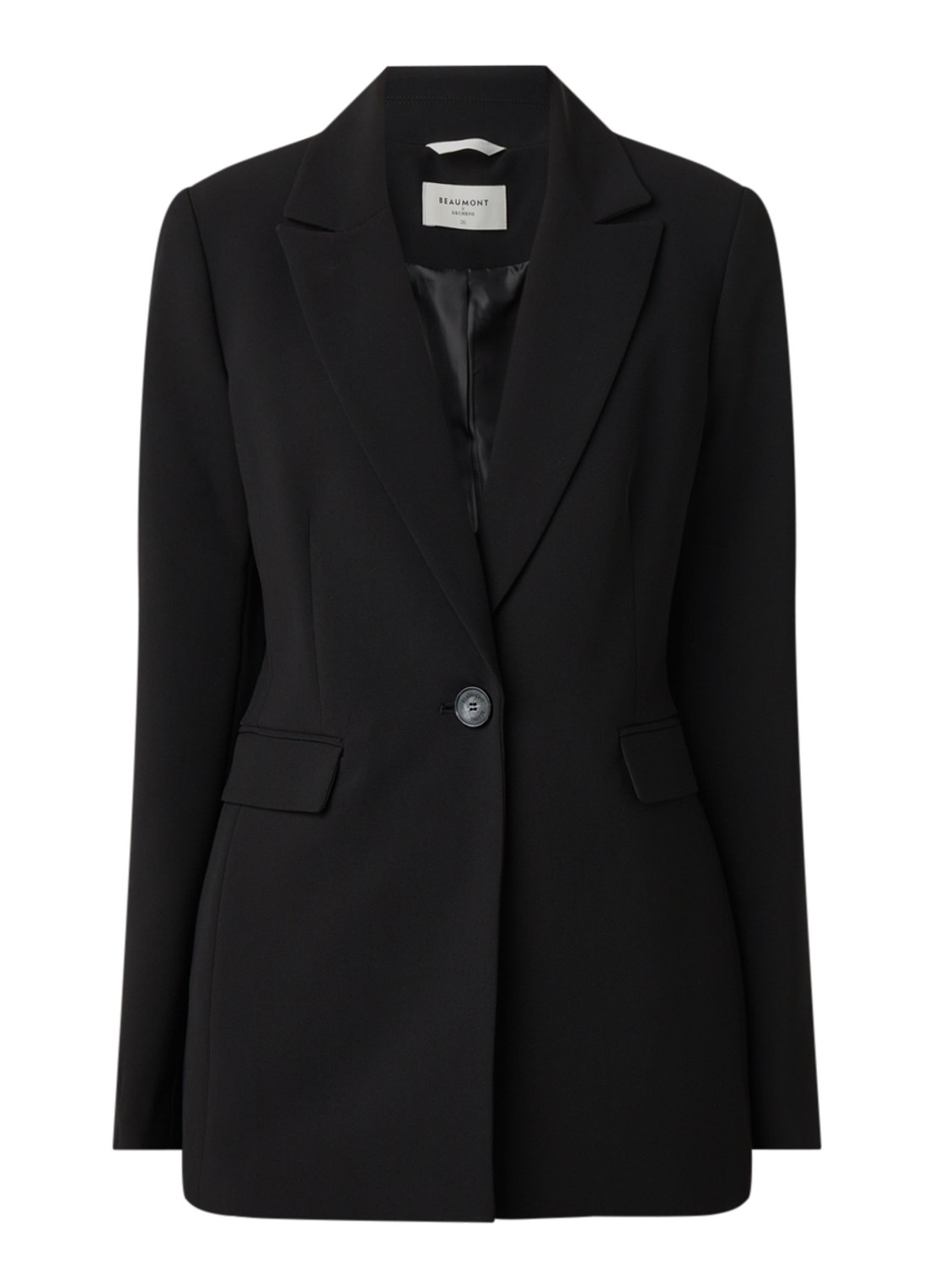 Beaumont Longline blazer van crêpe met klepzakken - voorkant zwart