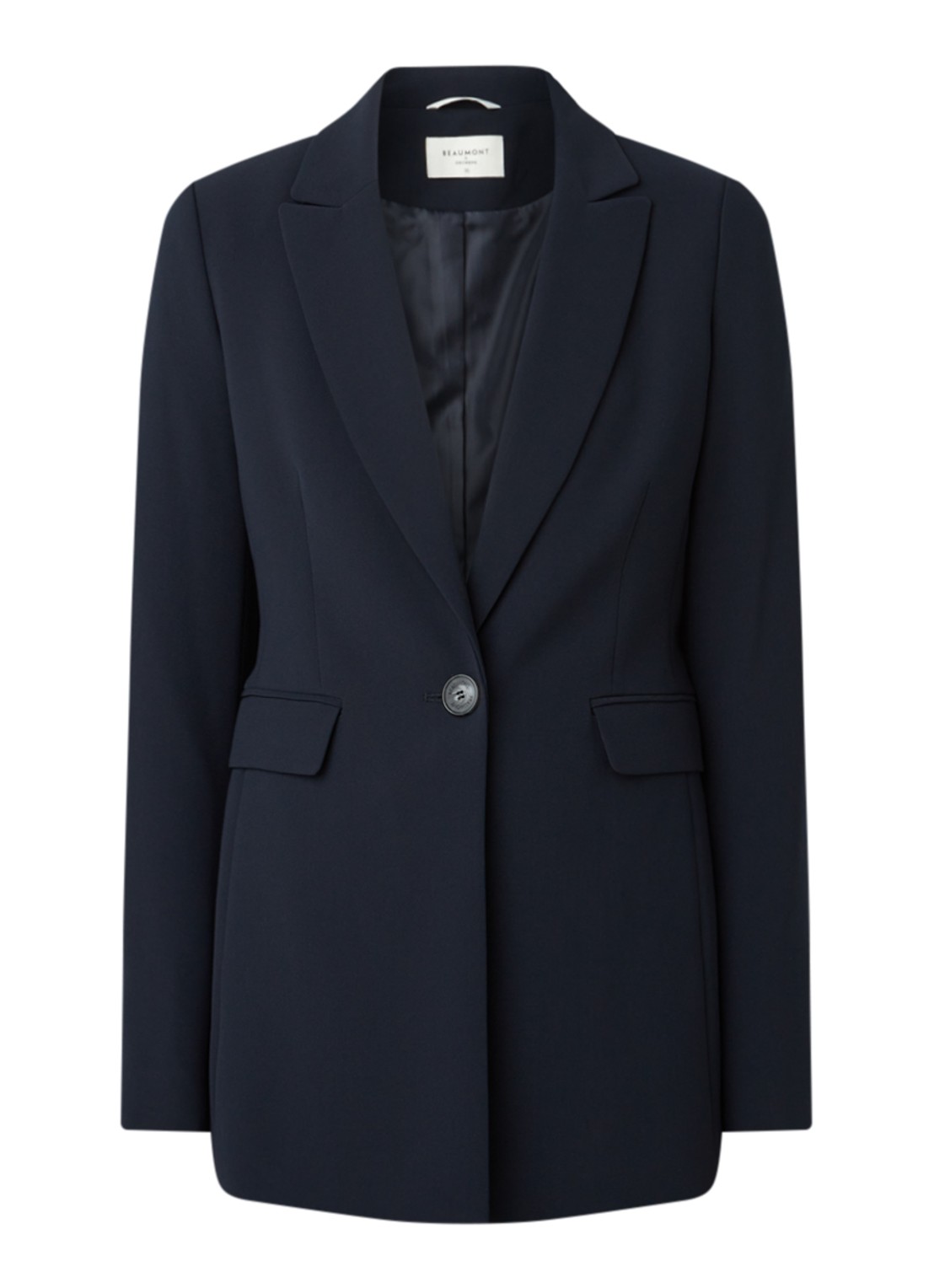 Beaumont Longline blazer van crêpe met klepzakken - voorkant 3 donkerblauw