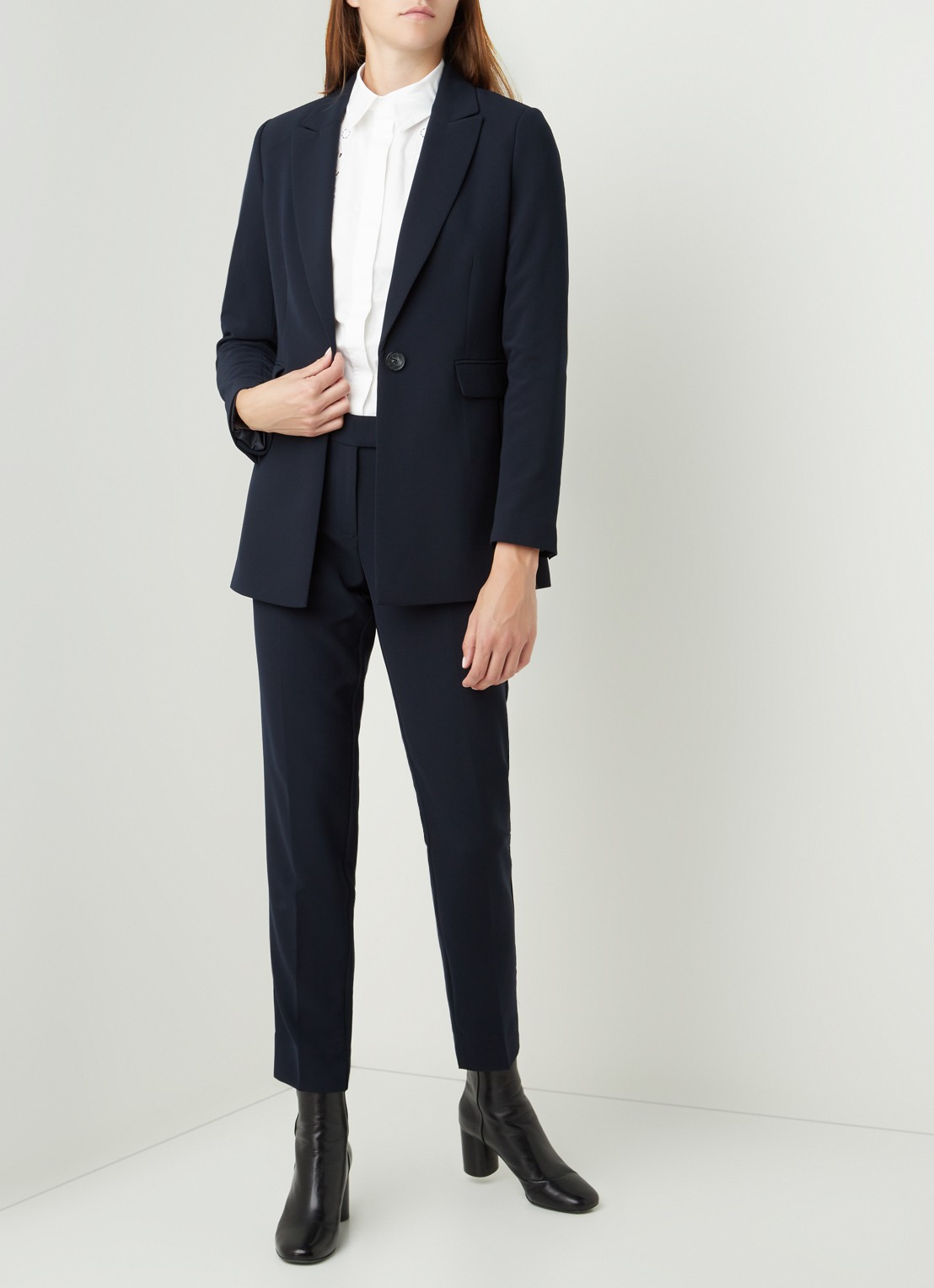 Beaumont Longline blazer van crêpe met klepzakken - voorkant 4 donkerblauw