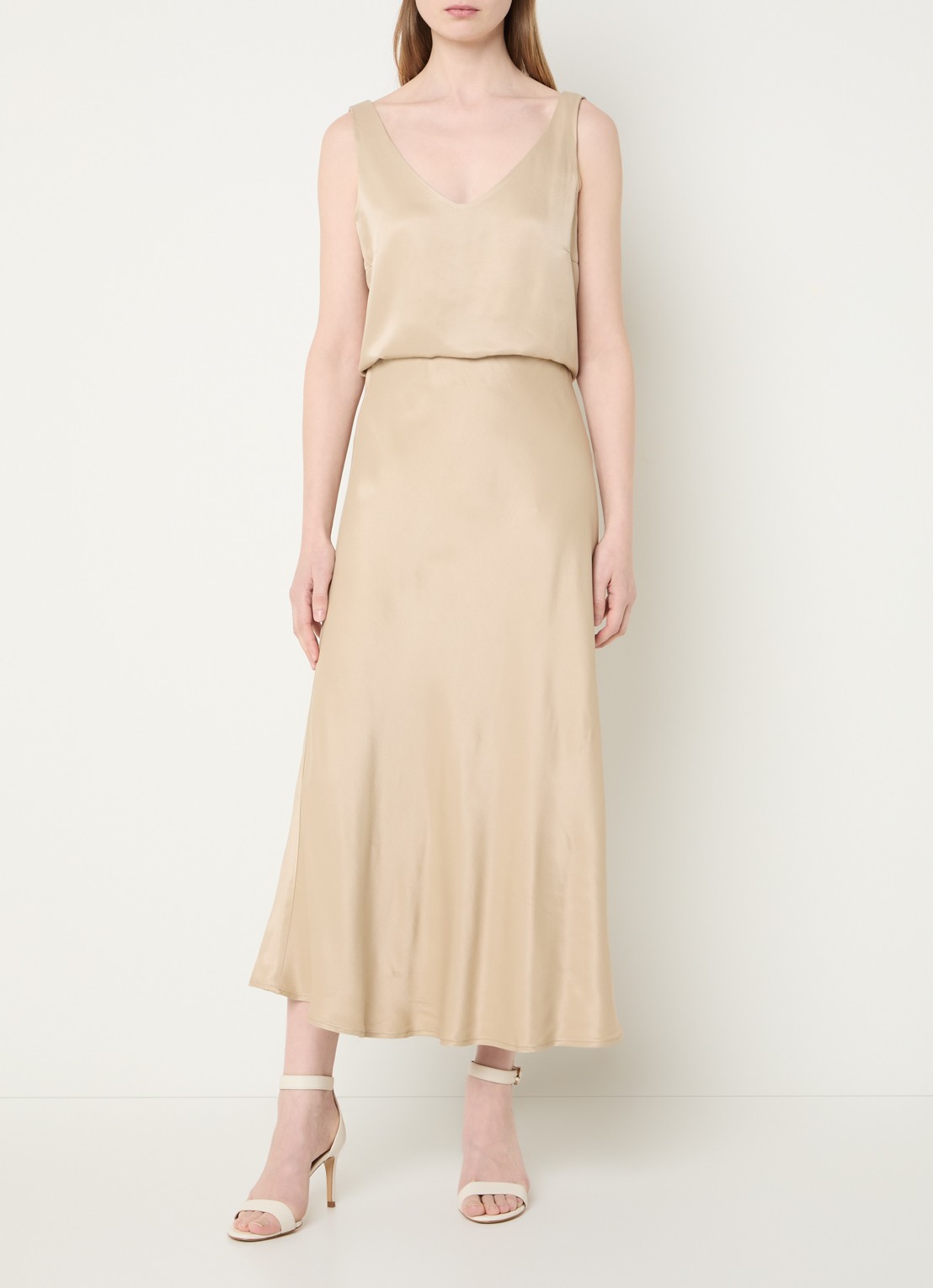 Beaumont Lonneke midi rok met stretch - voorkant 2 lichtbruin