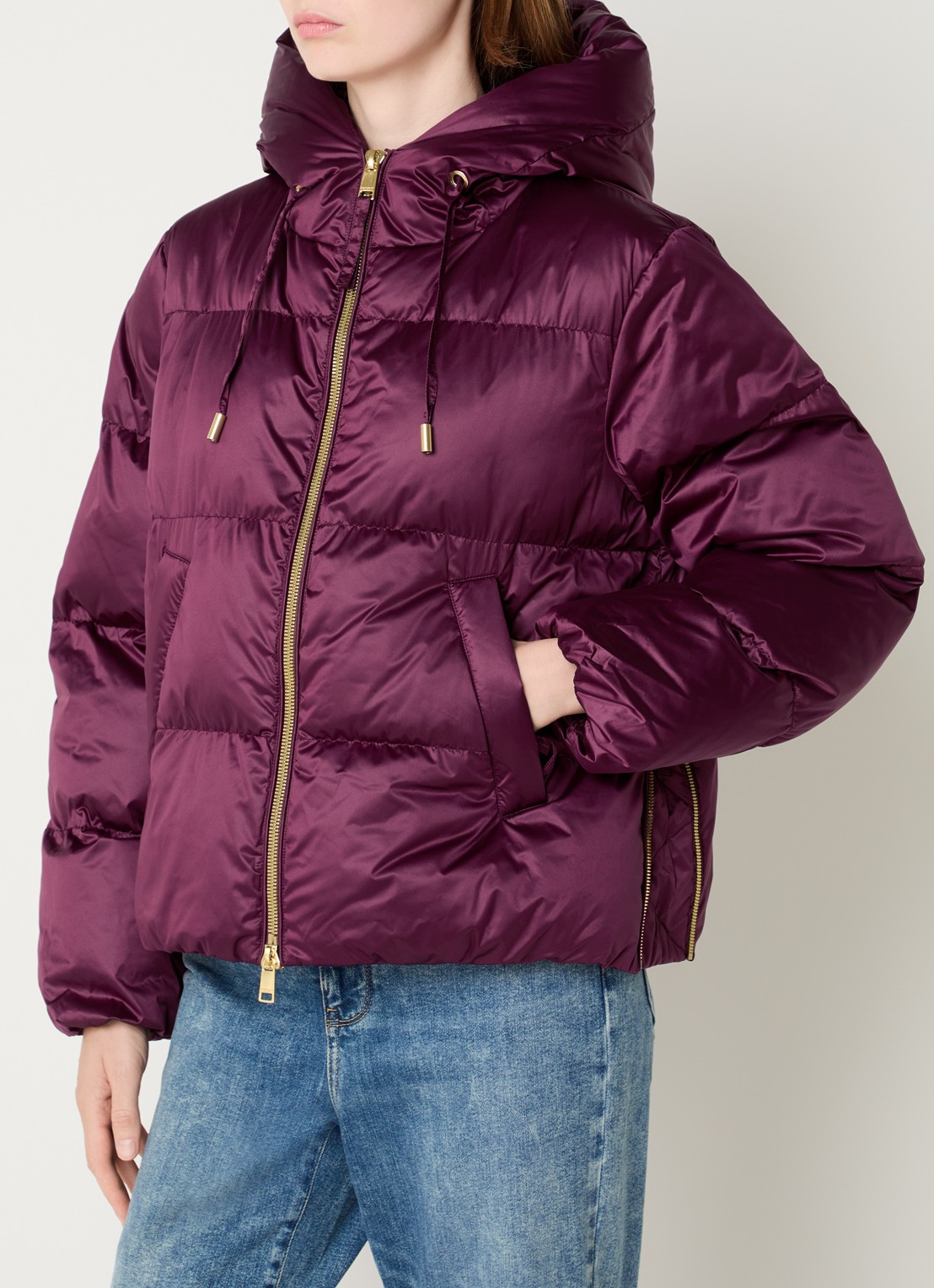 Beaumont Marian puffer jack met ritszakken - detail 2 aubergine