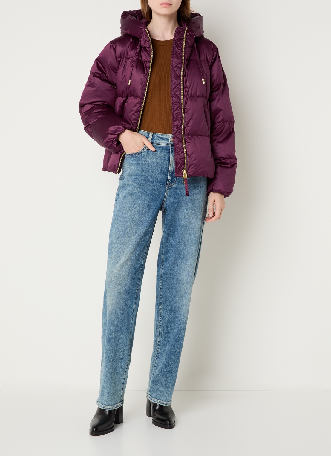 Beaumont Marian puffer jack met ritszakken - voorkant 4 aubergine