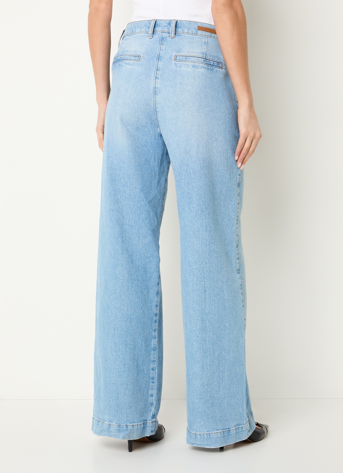 Beaumont Maxime high waist wide leg jeans met lichte wassing - achterkant indigo