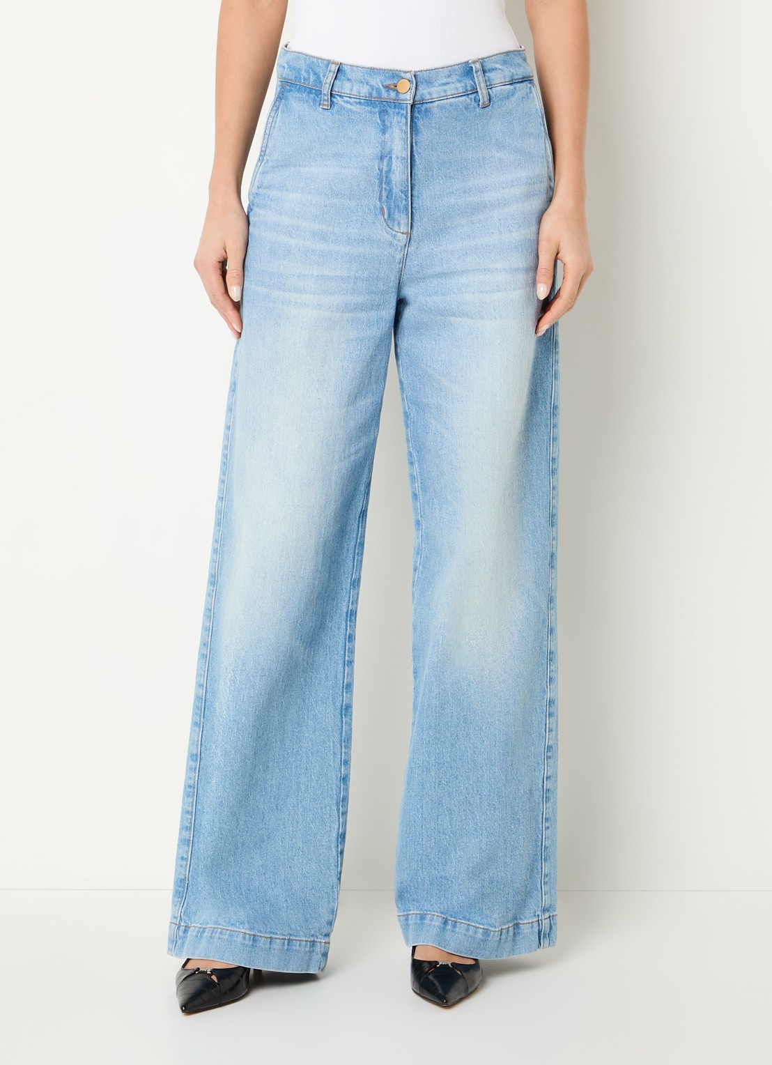 Beaumont Maxime high waist wide leg jeans met lichte wassing - detail 4 indigo