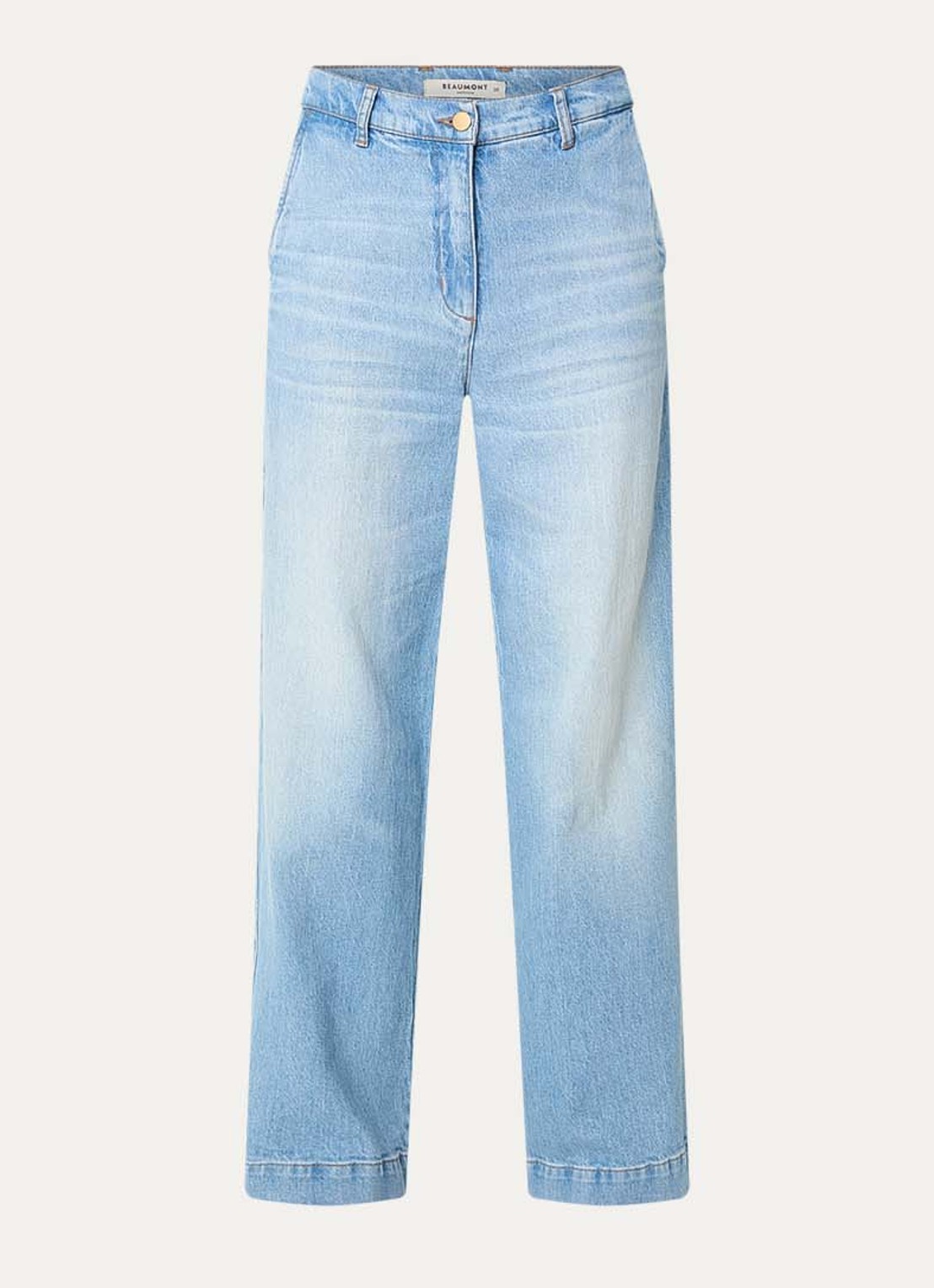 Beaumont Maxime high waist wide leg jeans met lichte wassing - voorkant 2 indigo